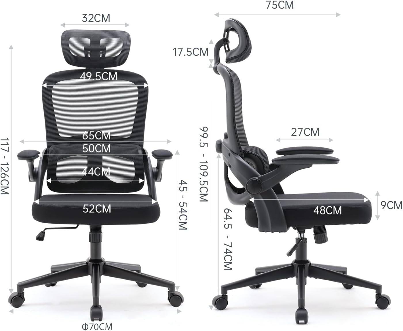SIHOO Ergonomic Office Chair, Office Chair with Up&Down Lumbar, High Back Home Desk Chair with 3D Armrests, Computer Chair with Adjustable 2D Headrest, Tilt Function Black