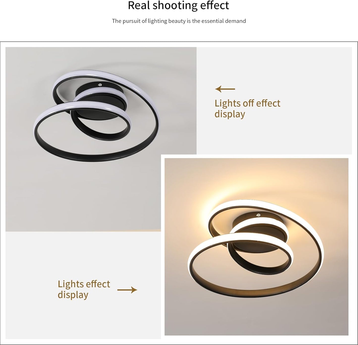 Comely Ceiling Light LED, 36 W Creative Spiral Design Ceiling Light Black Bedroom Lamp, Modern Ceiling Light LED Warm White 3000 K for Living Room, Dining Room, Kitchen, Hallway