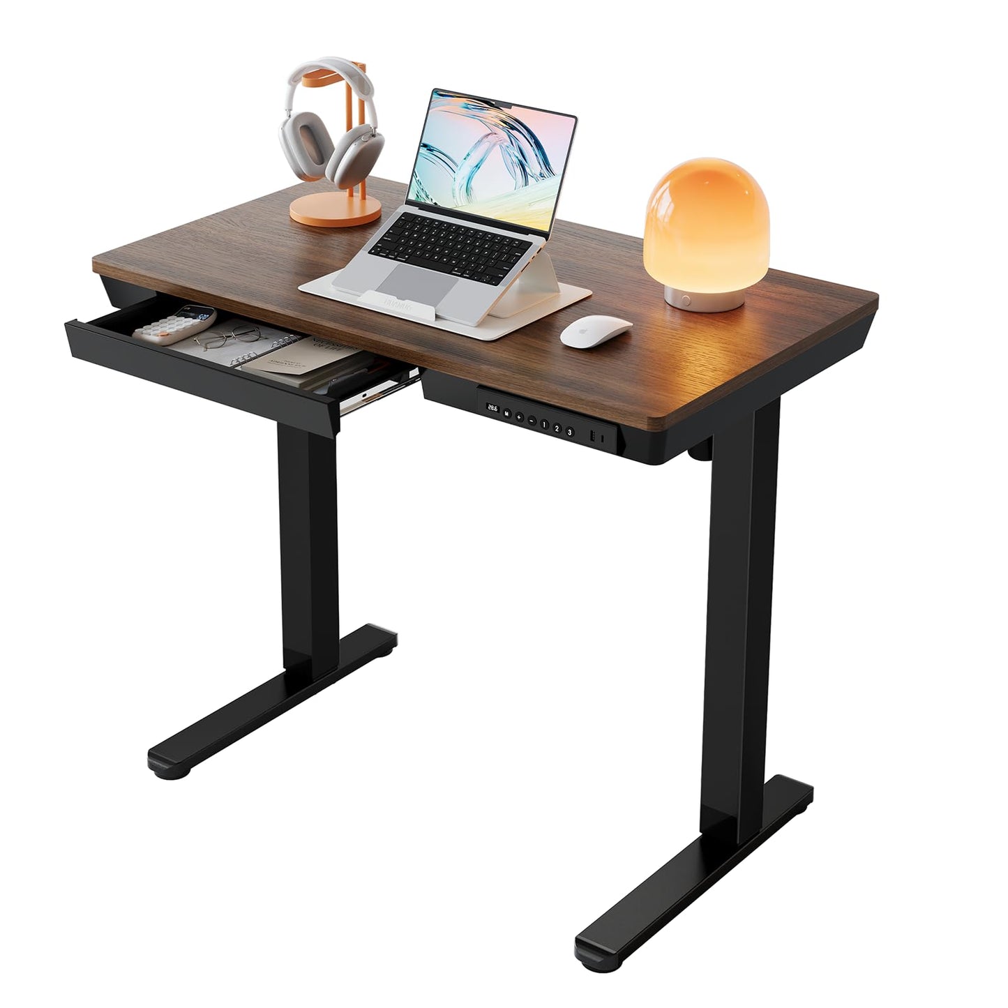 Birou HUANUO 100 x 60 cm din sticla reglabil pe inaltime USB