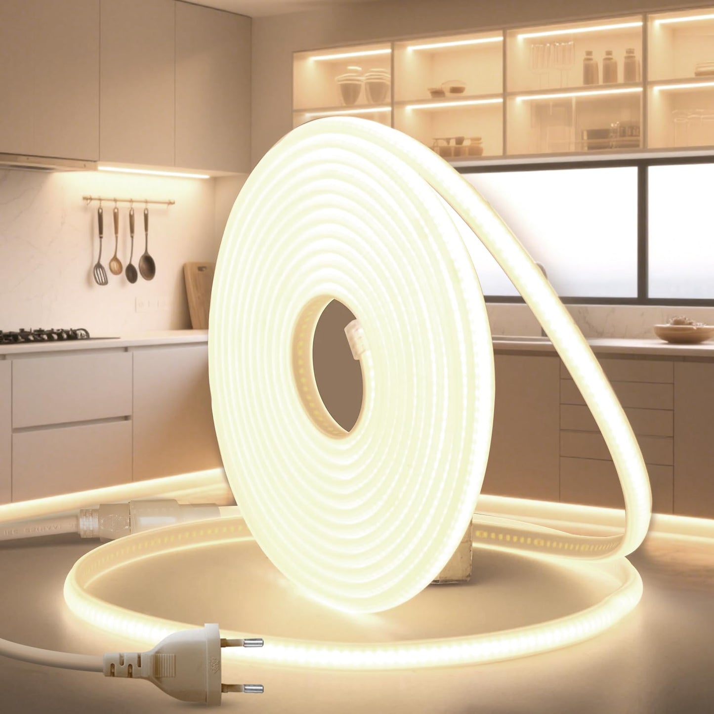 LED Streifen Strip 230V Direktanschluss COB Streifenlicht Aussen 2M Neon Lichterschlauch LED Schlauch Aussenbereich Wasserdicht IP65 Warmweiß 3000K Leiste 320LEDS/M Outdoor Band Mit Stecker