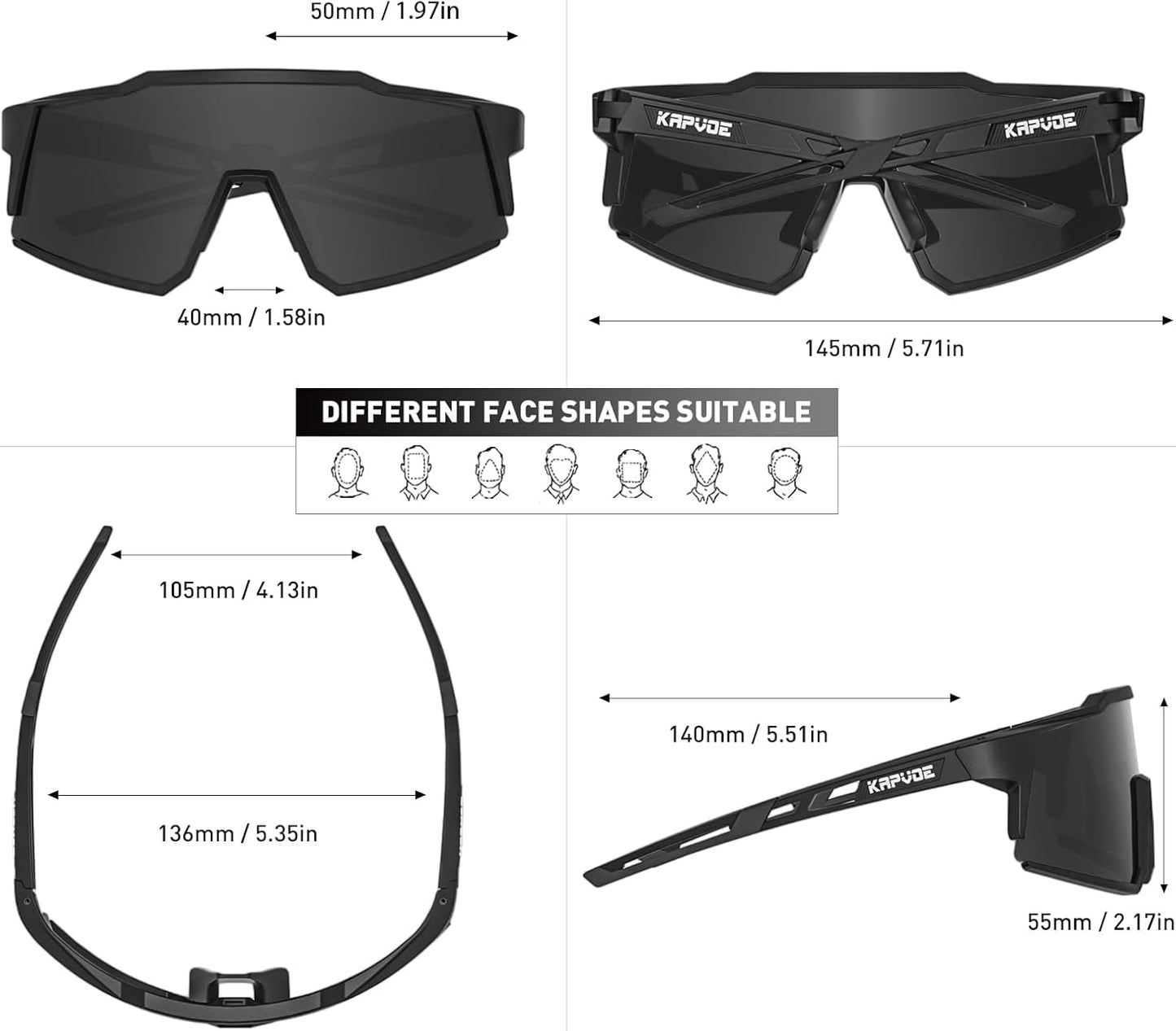 KAPVOE Polarized Cycling Glasses With 1 Lens Or 4 Interchangeable Lens Tr90 Frame For Men Women Sports Sunglasses Bike K9022