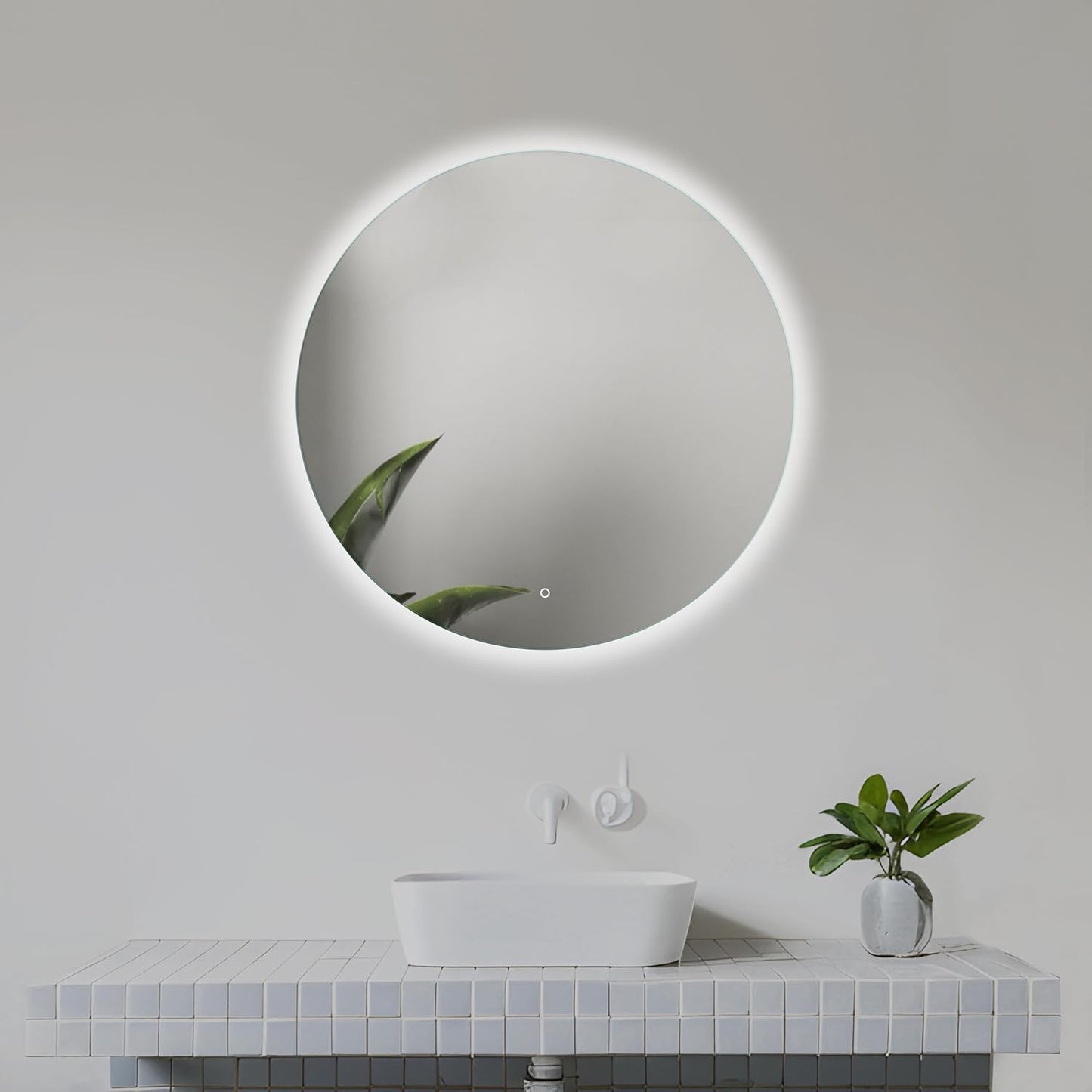 Home Glow Venti 50cm Round Bathroom Mirror with LED Lights, Round LED Bathroom Mirror with Touch Switch, Circular Mirror with natural white Backlit LED Light.