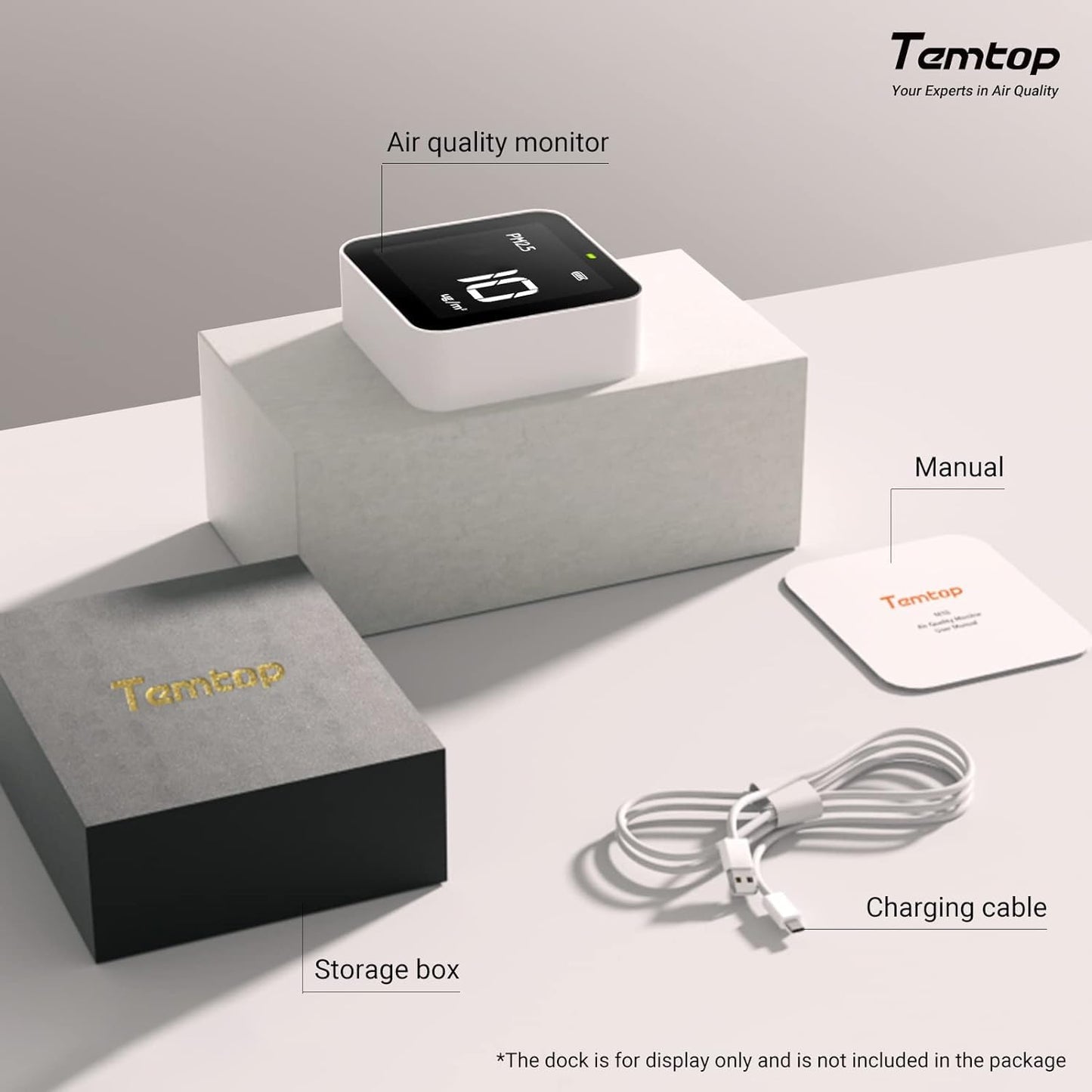 Temtop M10 Air Quality Monitor Indoor Air Quality Tester AQI PM2.5 VOCs Formaldehyde Detector for Home Air Testing, US Certified Air Sensor