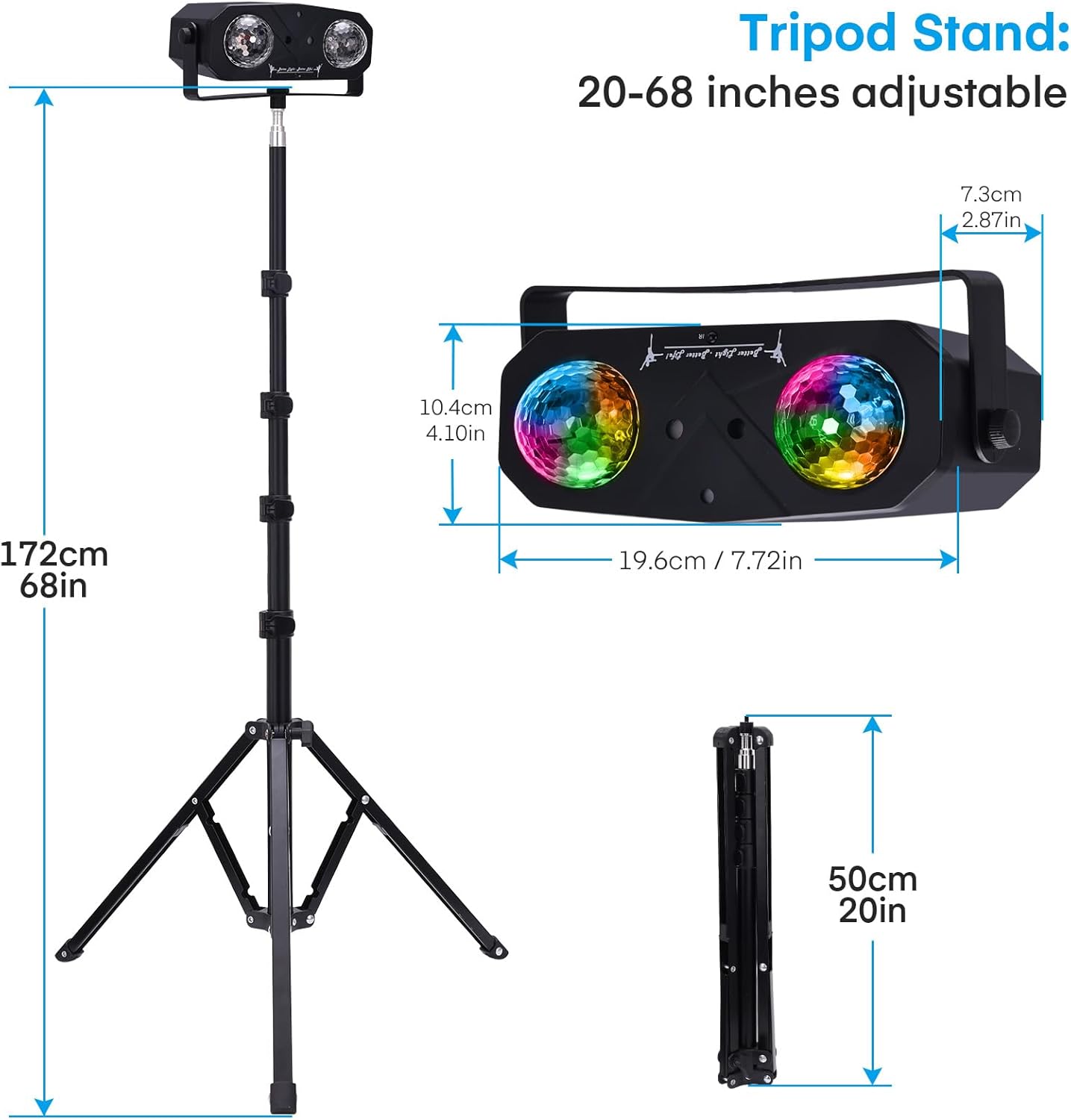 Disco Lights, 5-in-1 Led DJ Light with Tripod Stand, Kaleidoscope Ball/Red Green Pattern/Sound Activated/Star Light/Strobe Effect, Portable Disco Ball for Gig Disco Party DJ Stage Lighting