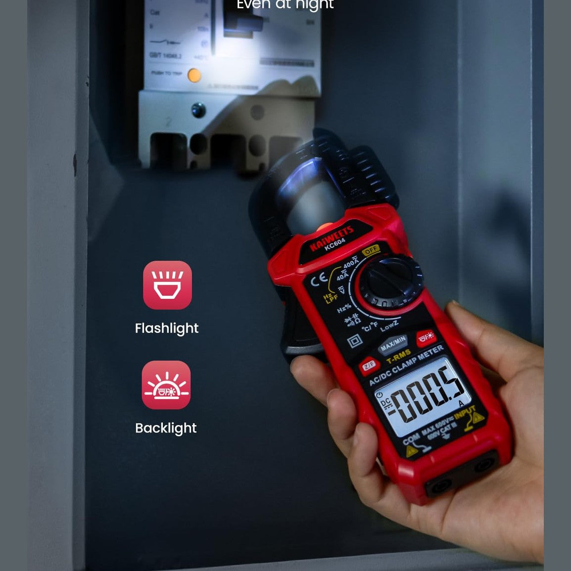 KAIWEETS Current Clamp AC DC, Current Meter True-RMS 4000 Count, Clamp Ammeter Torch Backlight for Measuring AC/DC Voltage Current Temperature Continuity Diode NCV, KC604