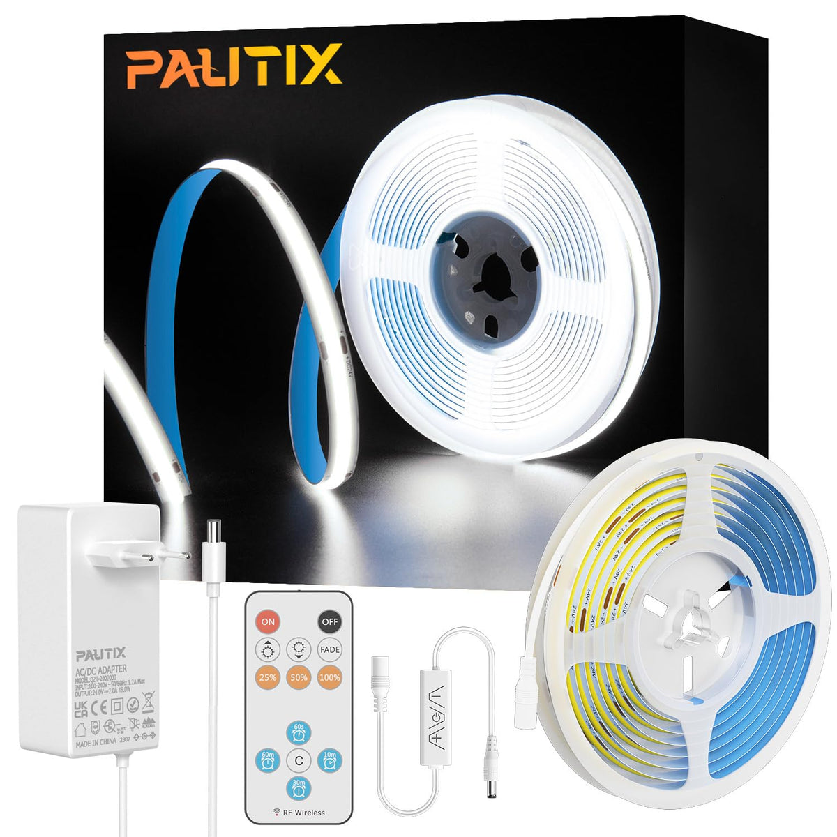 Banda LED PAUTIX COB 5 m 3000K 24V RF Remote CRI93+ Dimmabila