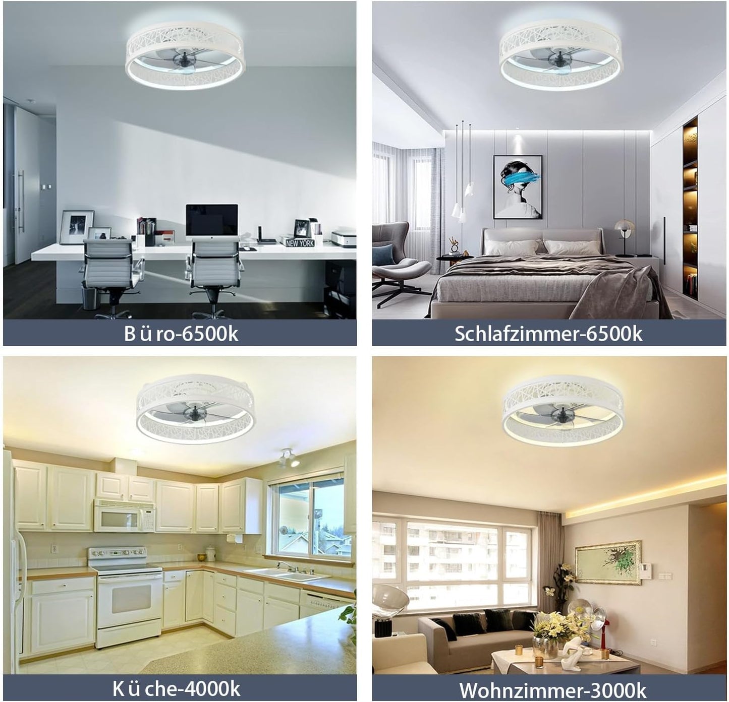 Ceiling Fan with Lighting LED 60 W Ceiling Light with Fan Modern Quiet Ceiling Light with Remote Control Dimmable 6 Speeds Lamp with Fan for Living Room Bedroom White