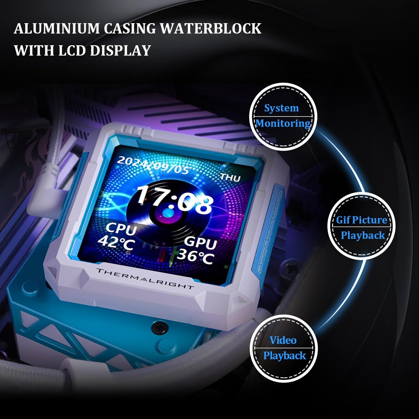 Thermalright FW PRO 360 ARGB White-360mm AIO CPU Liquid Cooler,IPS LCD Screen with 320 * 320 Resolution,for AM4/AM5/Intel LGA1700/1851,’2.73 inch’Magnet-Absorbent LCD Screen for Images