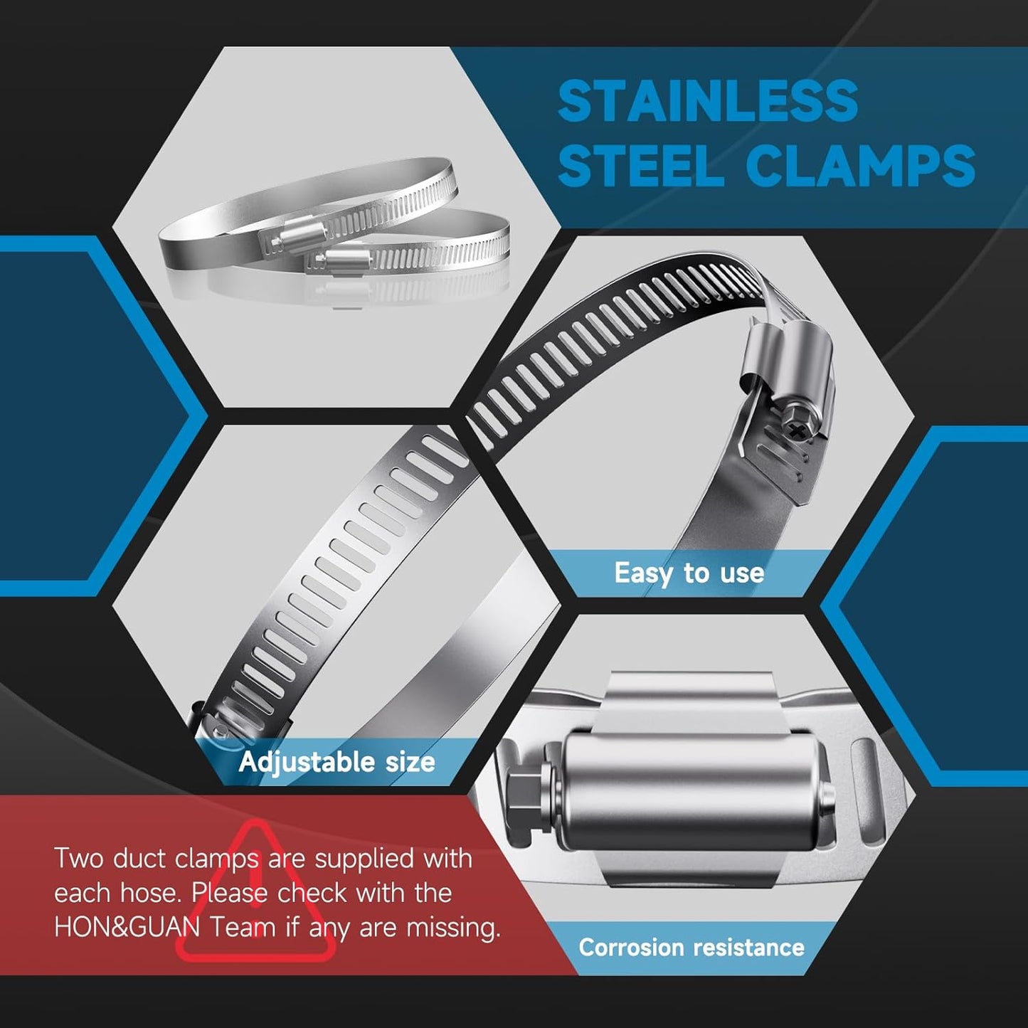 Hon&Guan Diameter 100 mm Exhaust Hose, 5 m PVC Aluminium Pipe, Flex Hose, Exhaust Pipe with 2 Hose Clamps, Stainless Steel, Mobile Air Conditioning, Dryer, Exhaust Fan, Extractor Hood, Ventilation