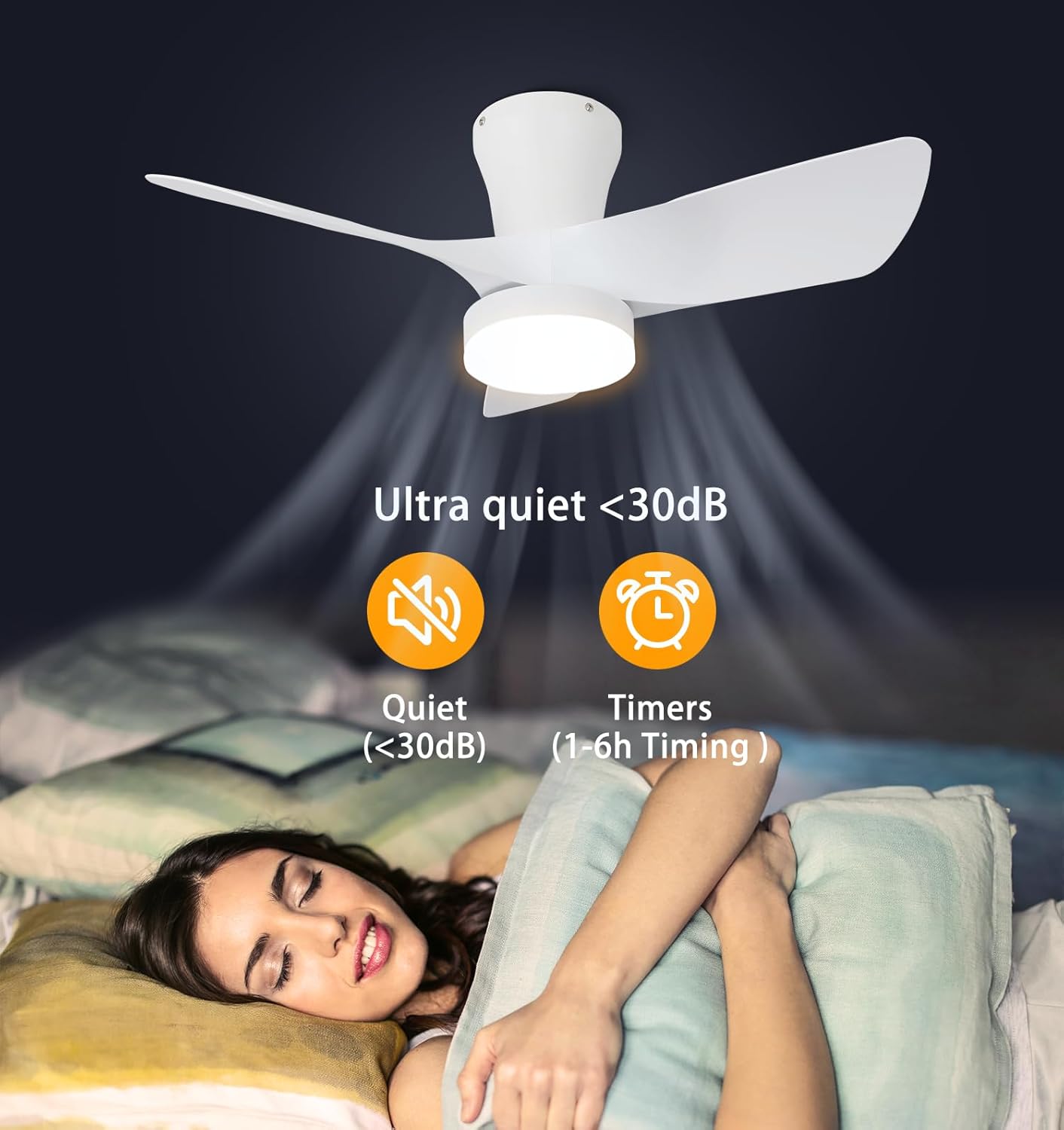 White Ceiling Fan with Light 30inch, Large Air Volume, Ceiling Fans with Lights for Bedroom Kitchen Dining room Patio