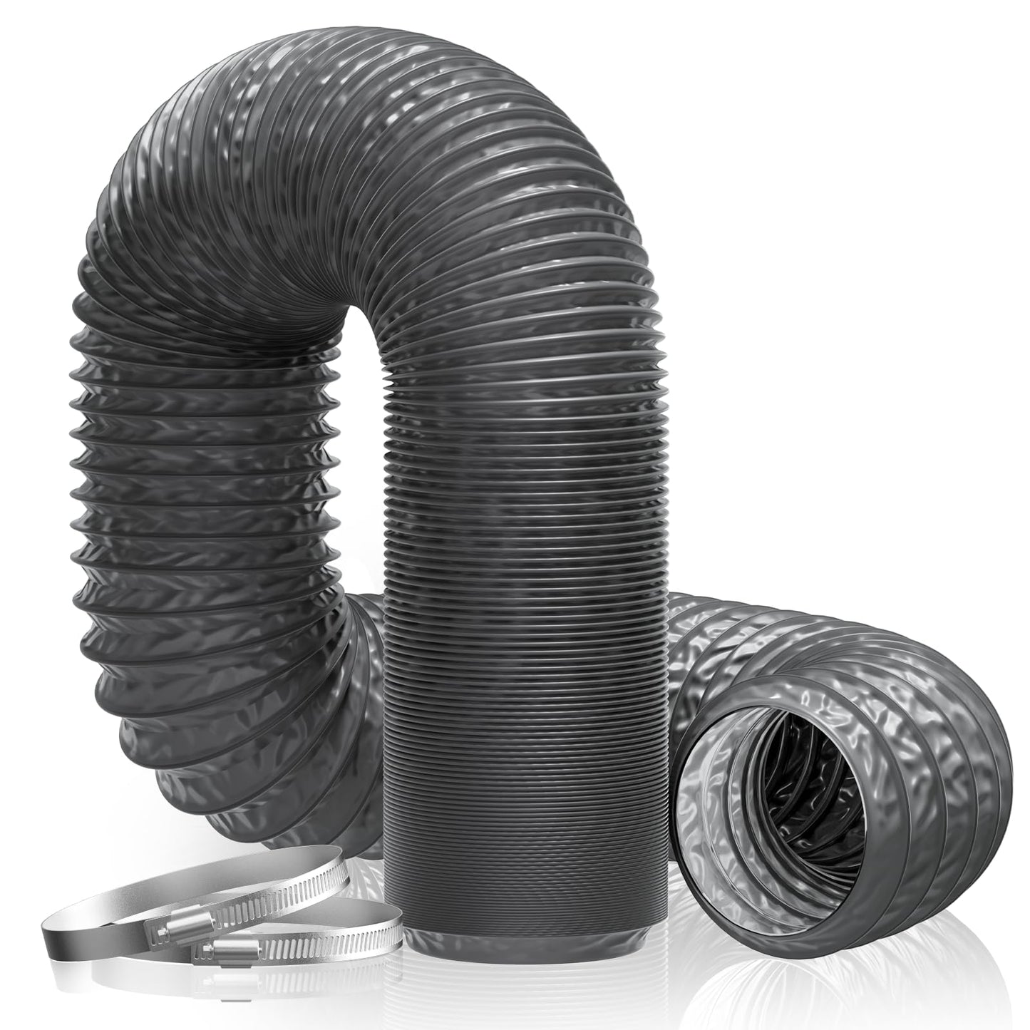 Hon&Guan Diameter 100 mm Exhaust Hose, 5 m PVC Aluminium Pipe, Flex Hose, Exhaust Pipe with 2 Hose Clamps, Stainless Steel, Mobile Air Conditioning, Dryer, Exhaust Fan, Extractor Hood, Ventilation