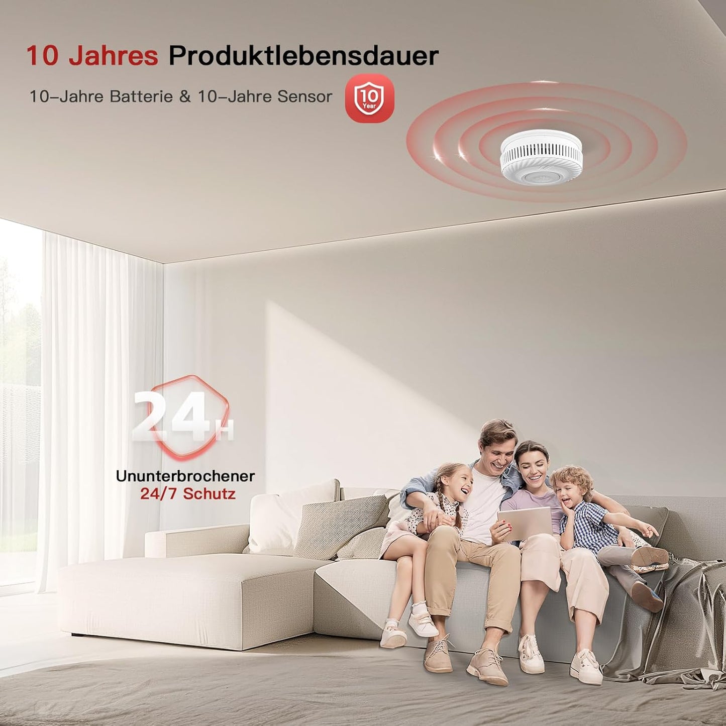 PHYSEN Smart Smoke Detector WLAN 10 Year Battery, Smoke Alarm with Photoelectric Sensor, Fire Detector Complies with TÜV Rheinland & EN14604 Certified, Compatible with Tuya/Smart Life App, Pack of 6