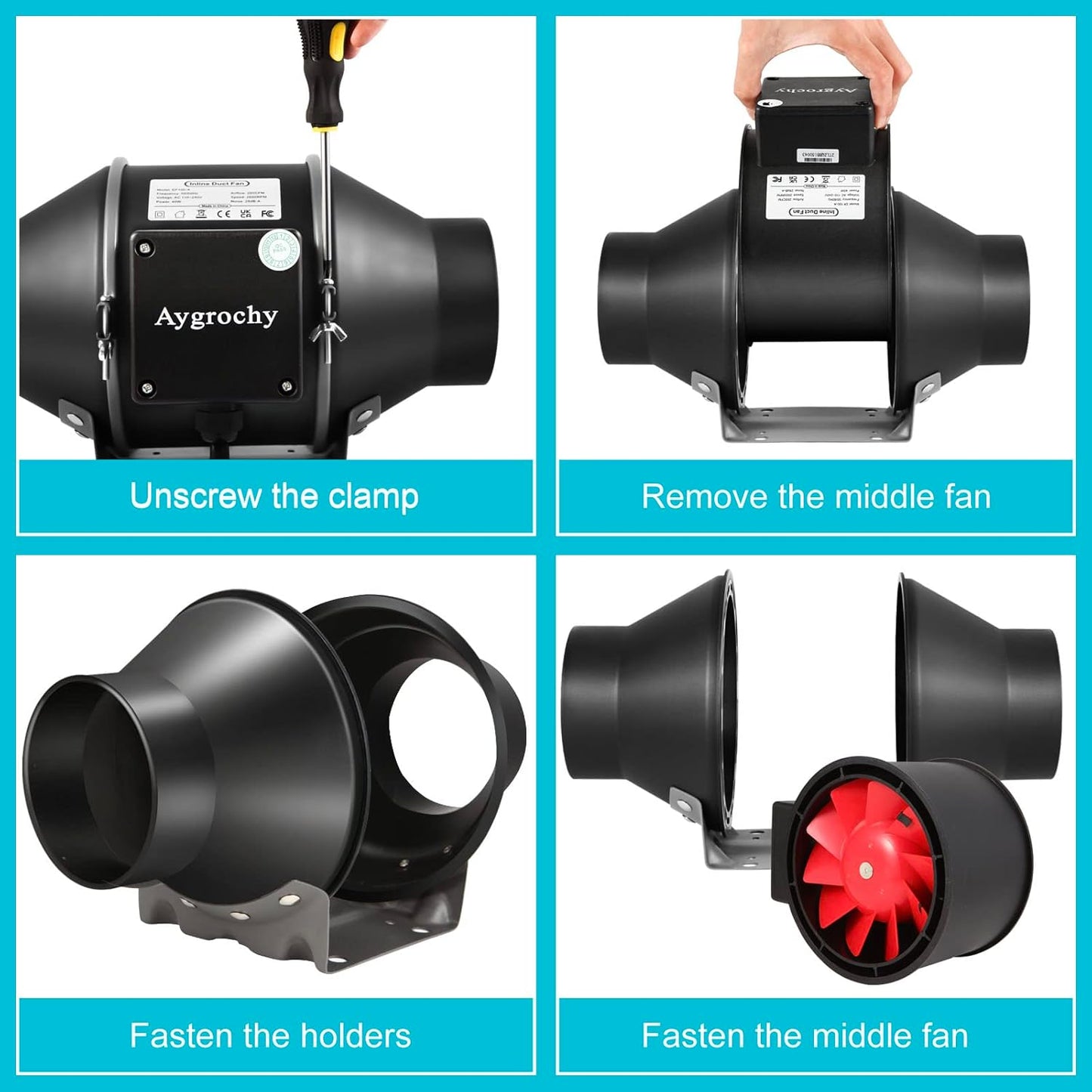 Aygrochy Inline duct Fan 150mm/6 inch, Extractor Fan with Variable Speed Controller, using for Bathroom, Office, Grow Tents, EC motor 2800 rpm, UK Plug