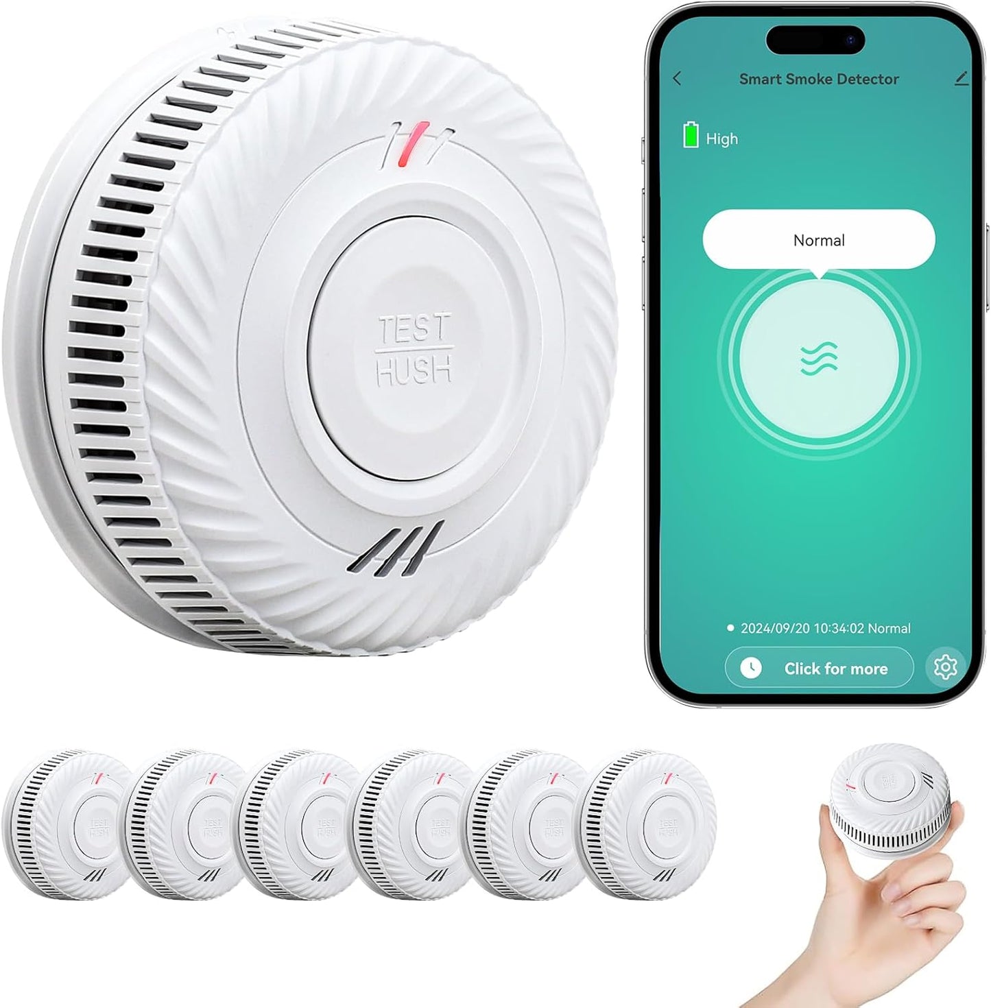 PHYSEN Smart Smoke Detector WLAN 10 Year Battery, Smoke Alarm with Photoelectric Sensor, Fire Detector Complies with TÜV Rheinland & EN14604 Certified, Compatible with Tuya/Smart Life App, Pack of 6