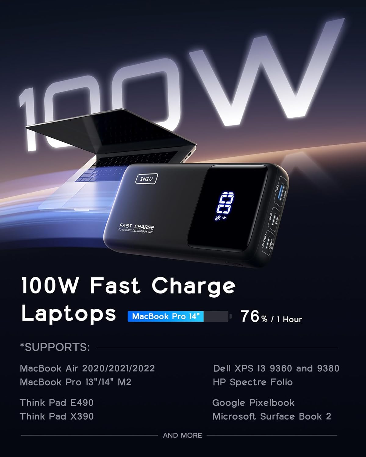 INIU Power Bank, 65W PD 25000mAh Portable Charger, Ultimate USB C 3-Output Fast Charging (Phone & Laptop) with Phone Holder Battery Pack for MacBook, iPhone, AirPods, iPad, Switch, Tablets.