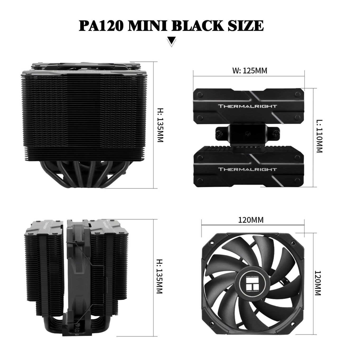 Thermalright Peerless Assassin 120 Mini Black CPU Cooler, 6 Heat Pipes AGHP Technology, with 120mm PWM Fan, 1500RPM Speed, for AMD:AM4 AM5/Intel LGA 1851/1700/1150/1151/1200/2011,PC Cooler