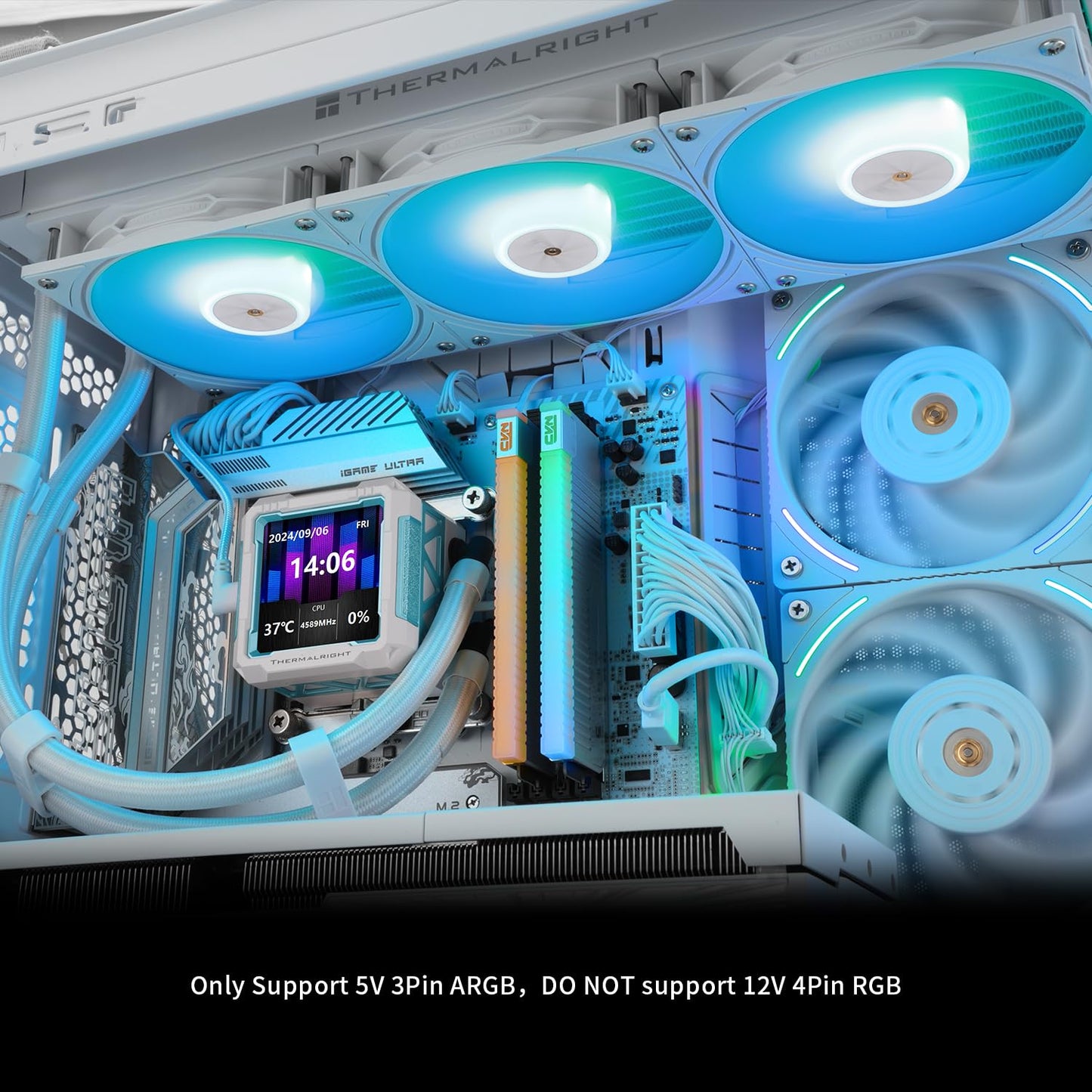 Thermalright FW PRO 360 ARGB White-360mm AIO CPU Liquid Cooler,IPS LCD Screen with 320 * 320 Resolution,for AM4/AM5/Intel LGA1700/1851,’2.73 inch’Magnet-Absorbent LCD Screen for Images