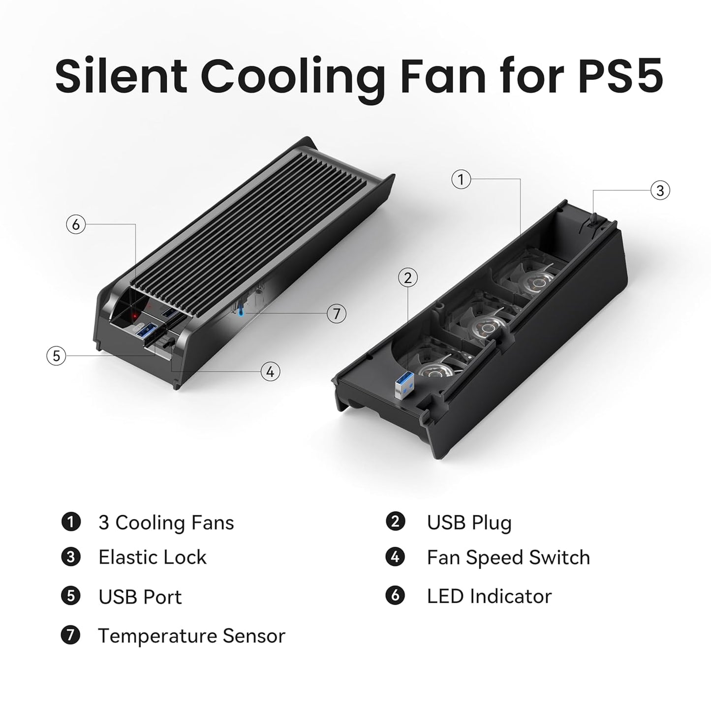 Cooling Fan for PS5 Accessories, KIWIHOME Upgraded Quiet Cooler Fan with Auto Speed, LED & Controller USB Port for PS5 Disc/Digital Edition 2020, Not for PlayStation 5 Slim/Pro