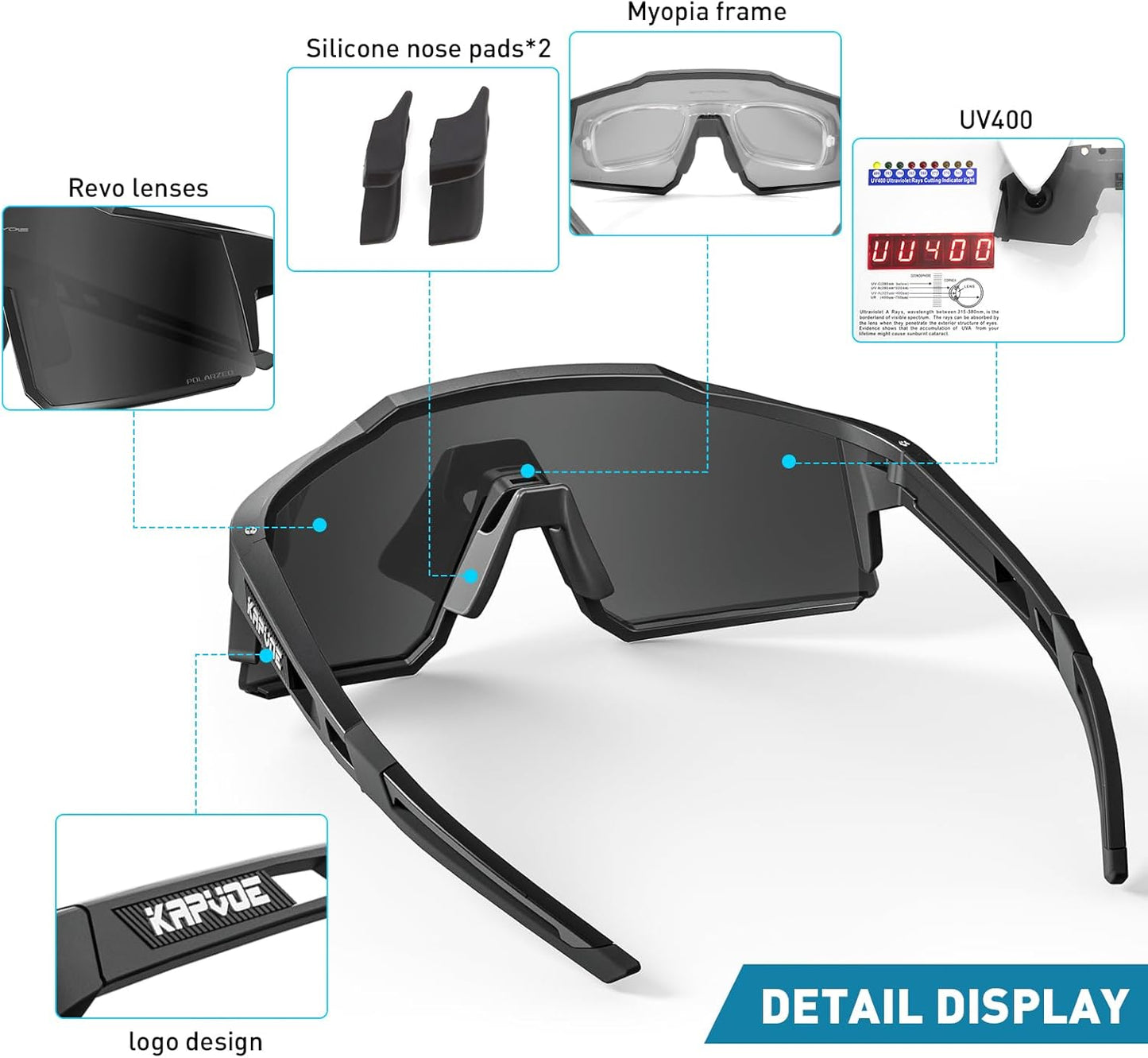 KAPVOE Polarized Cycling Glasses With 1 Lens Or 4 Interchangeable Lens Tr90 Frame For Men Women Sports Sunglasses Bike K9022
