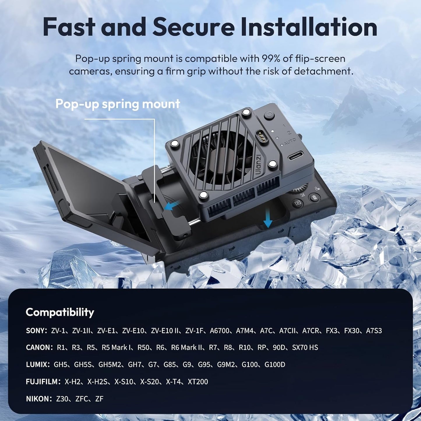 ULANZI CU01 Camera Cooler Kit for DSLR & Mirrorless, Semiconductor Cooling Fan with 3000mAh Magnetic Rechargeable Battery, 3 Speeds, Auto Temp Control Cooling for Video Recording(Battery+Cooler)