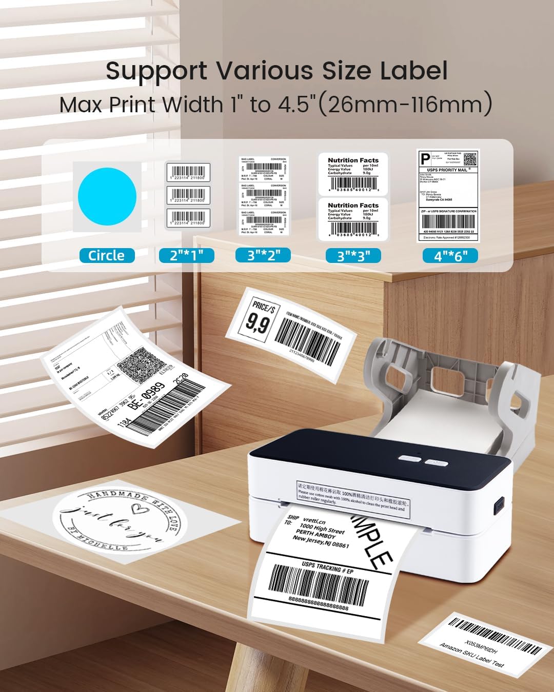 vretti Label Printer USB, DHL Label Printer, Shipping Labels Printer, Label Printer 4 x 6 for Small Business, Label Printer DHL Compatible with Amazon, Etsy, Ebay,UPS,USB Supports Windows/Mac