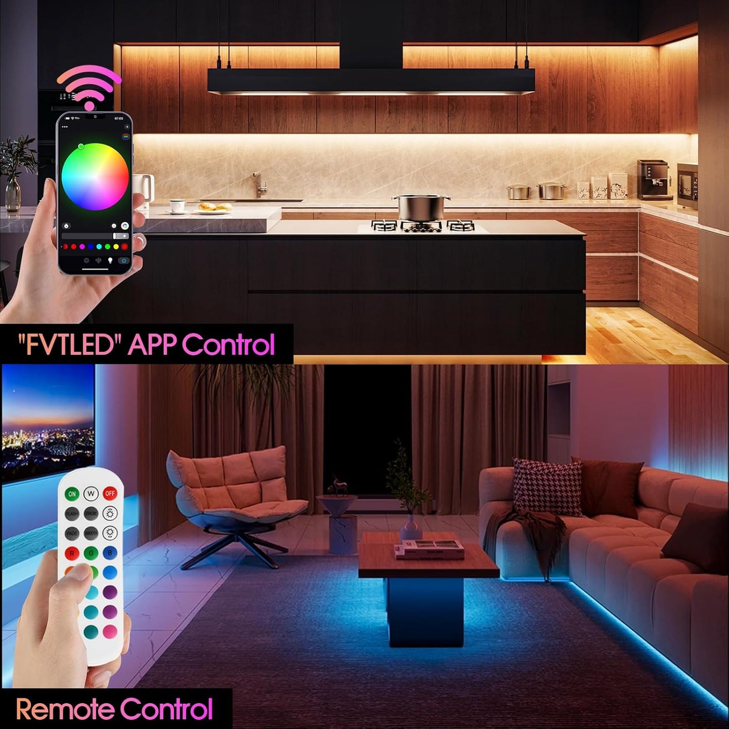 INDARUN RGBW Cob Led Strip Light 10m, 24V 8A 10m RGBW WiFi Led Strip Set with APP & Remote Control, 672LEDs/Meter Led Tape Light Kit for Home Decoration, Compatible with Alexa/Google Home