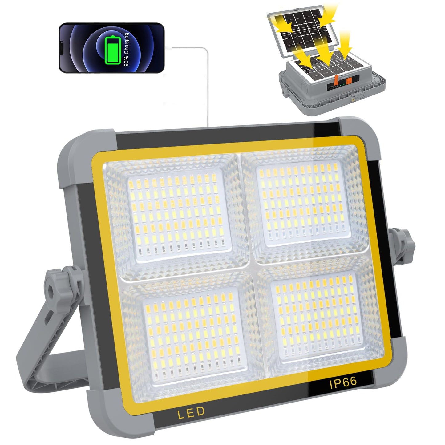 ERAY LED Construction Spotlight, 8000LM 13500mAh LED Work Light with Remote Control, 4 Modes, Power Bank, Timer, 70 LED, Solar & USB Charging, Job Site Lighting