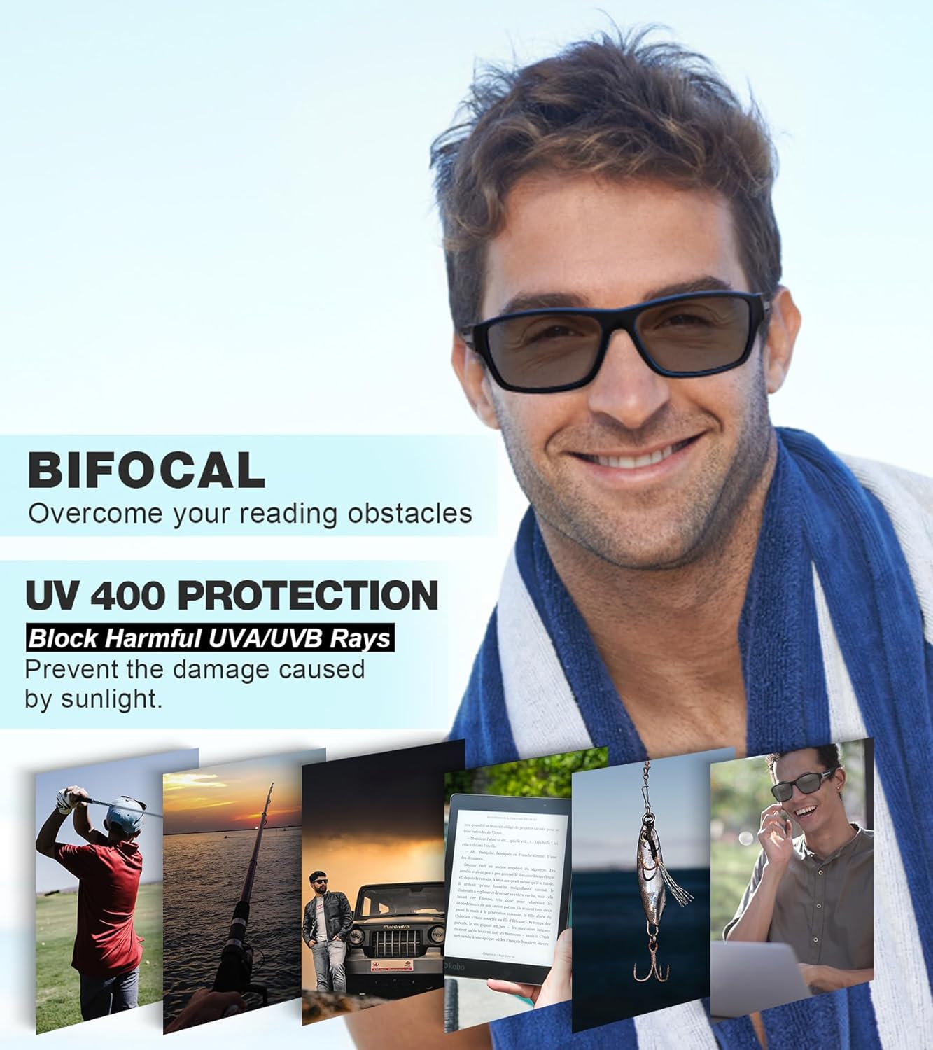 Set 2 Ochelari de Soare Bifocali Barbati Missfive – Ochelari de Citit cu Protectie UV, Rama Usoara TR90, Ideali pentru Pescuit si Condus