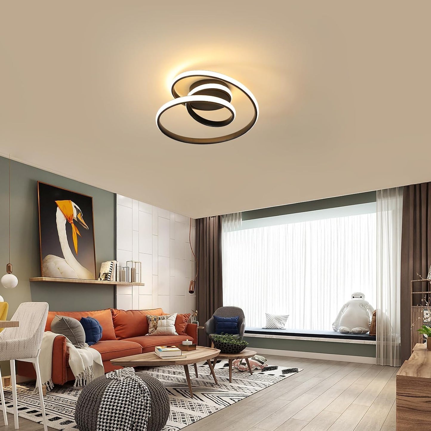 Comely Ceiling Light LED, 36 W Creative Spiral Design Ceiling Light Black Bedroom Lamp, Modern Ceiling Light LED Warm White 3000 K for Living Room, Dining Room, Kitchen, Hallway