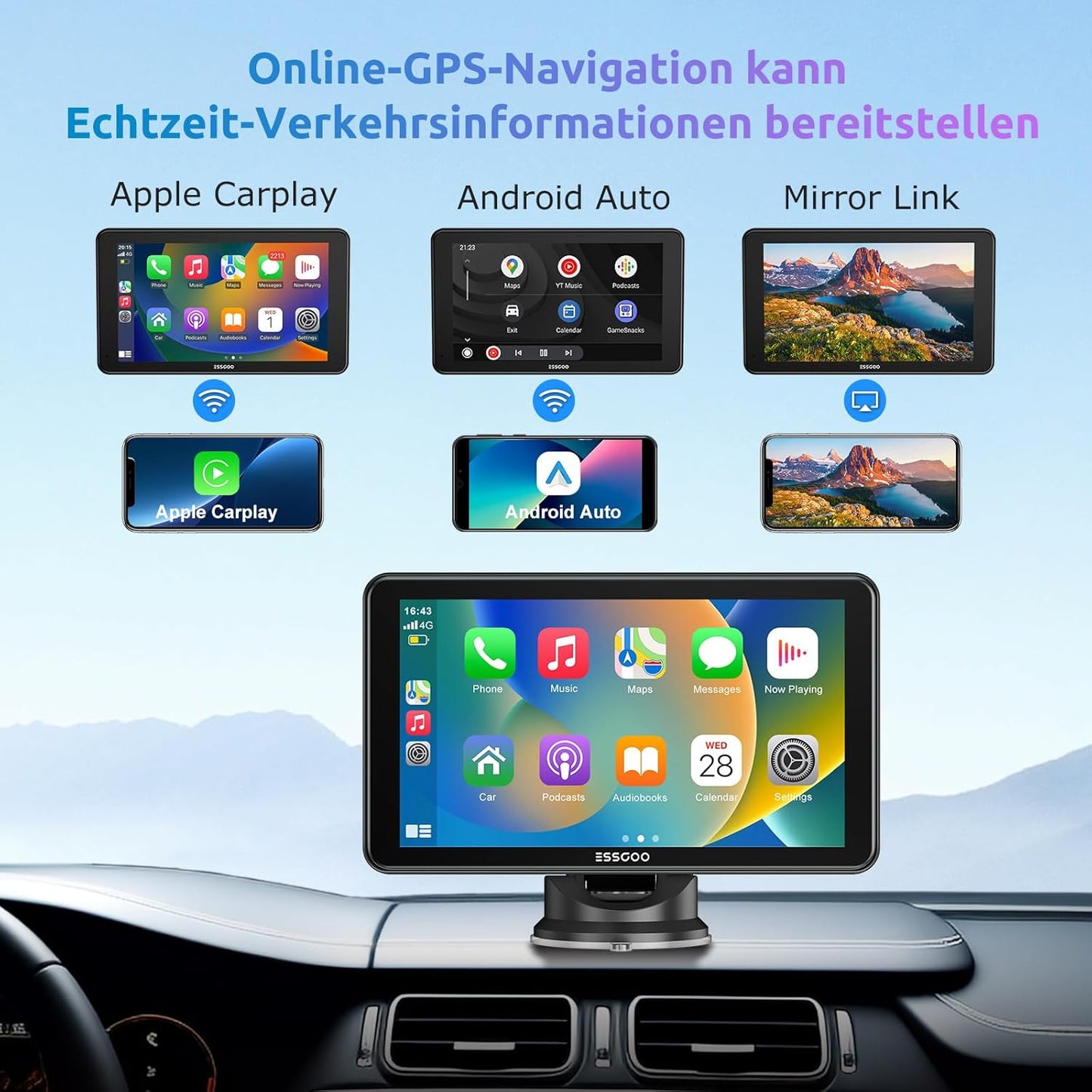 A-pple CarPlay & Android Car, 7 Inch IPS Carplay Display, Supports Siri & G-oogle Assistant, Online Maps, Easy Installation, Suitable for Various Vehicle Models