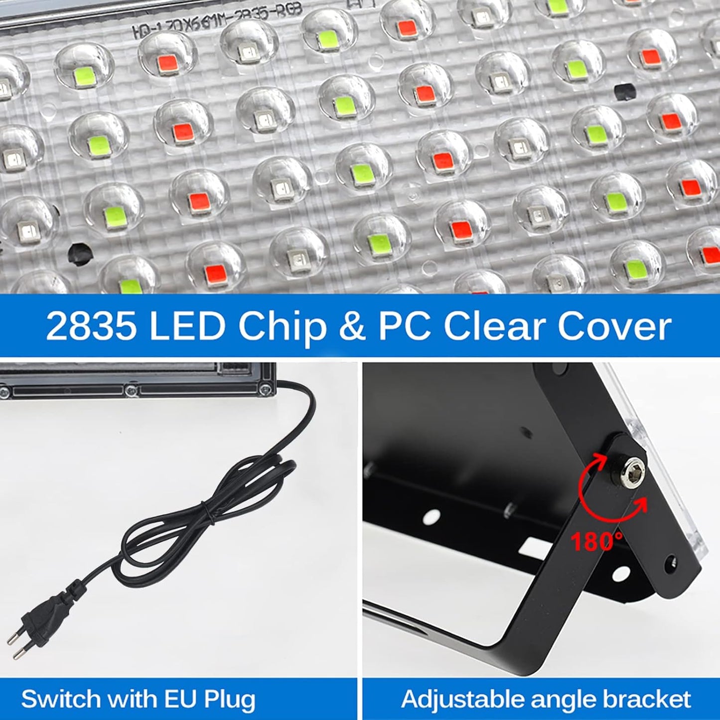 Eleganted LED RGB Outdoor Spotlight, 150 W, 2 Pieces, Super Bright LED Floodlight with Plug, Construction Spotlight, IP65 Waterproof Outdoor Spotlight for Yard, Garden, Garage, Sports Field
