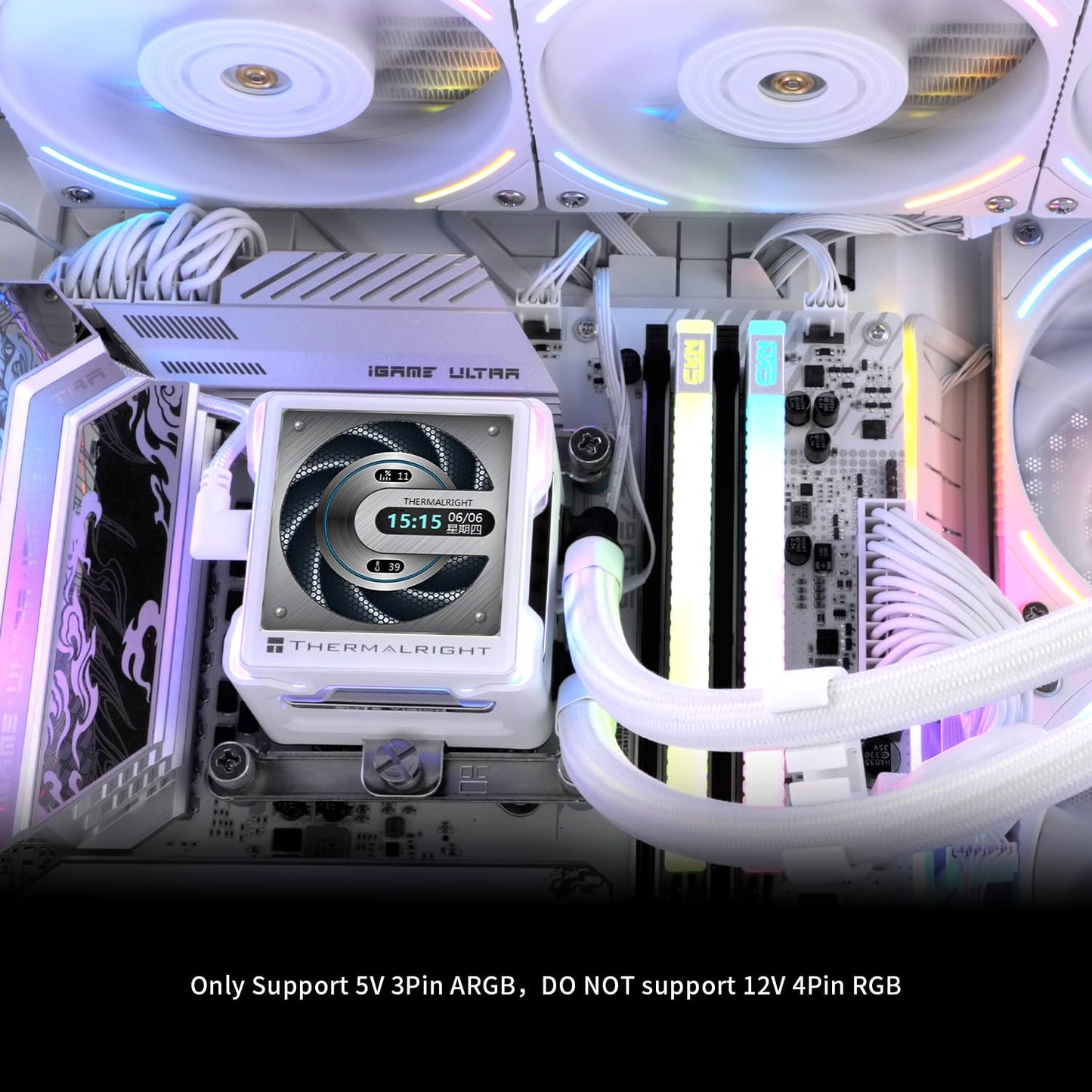 Thermalright Elite Vision 360 ARGB White CPU AIO Cooler,IPS LCD Screen with 320 * 320 Resolution,for AM5,Intel 1700/1851,High-performance CPU Water-cooler with 2.73in Removable Liquid Crystal Display