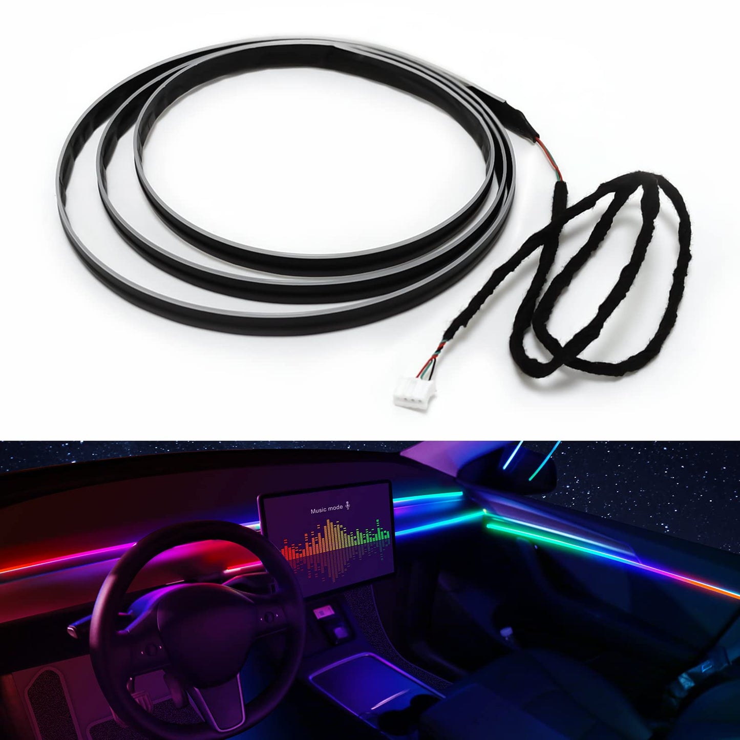 Acrylic Interior Car LED Strip Light with Wireless APP, RGB 18 in 1 with 175 inches 593 LEDs Fiber Optic Ambient Lighting Kits, 16 Million Colors Sound Active Function Car Neon Lights