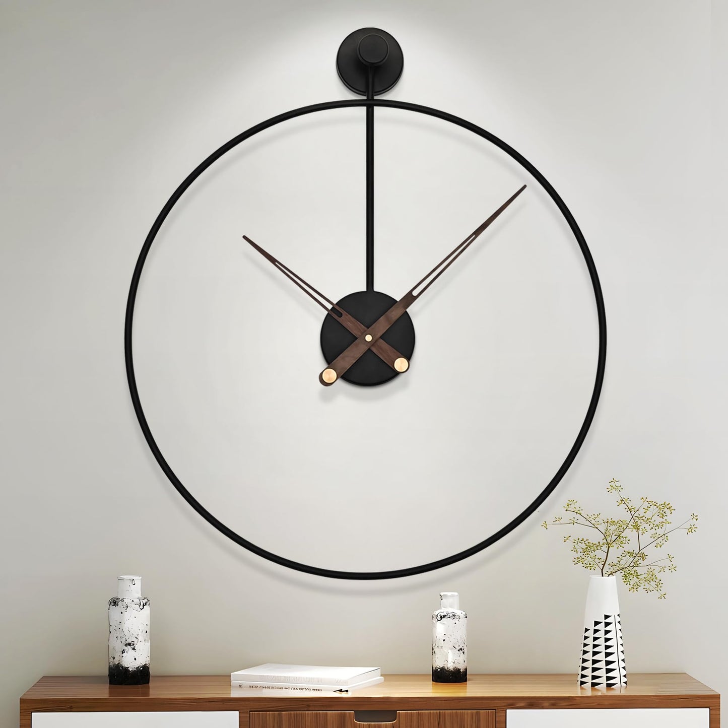 Ceas de perete HAITANG 50 cm Silent Quartz Metal Negru cu Pendul