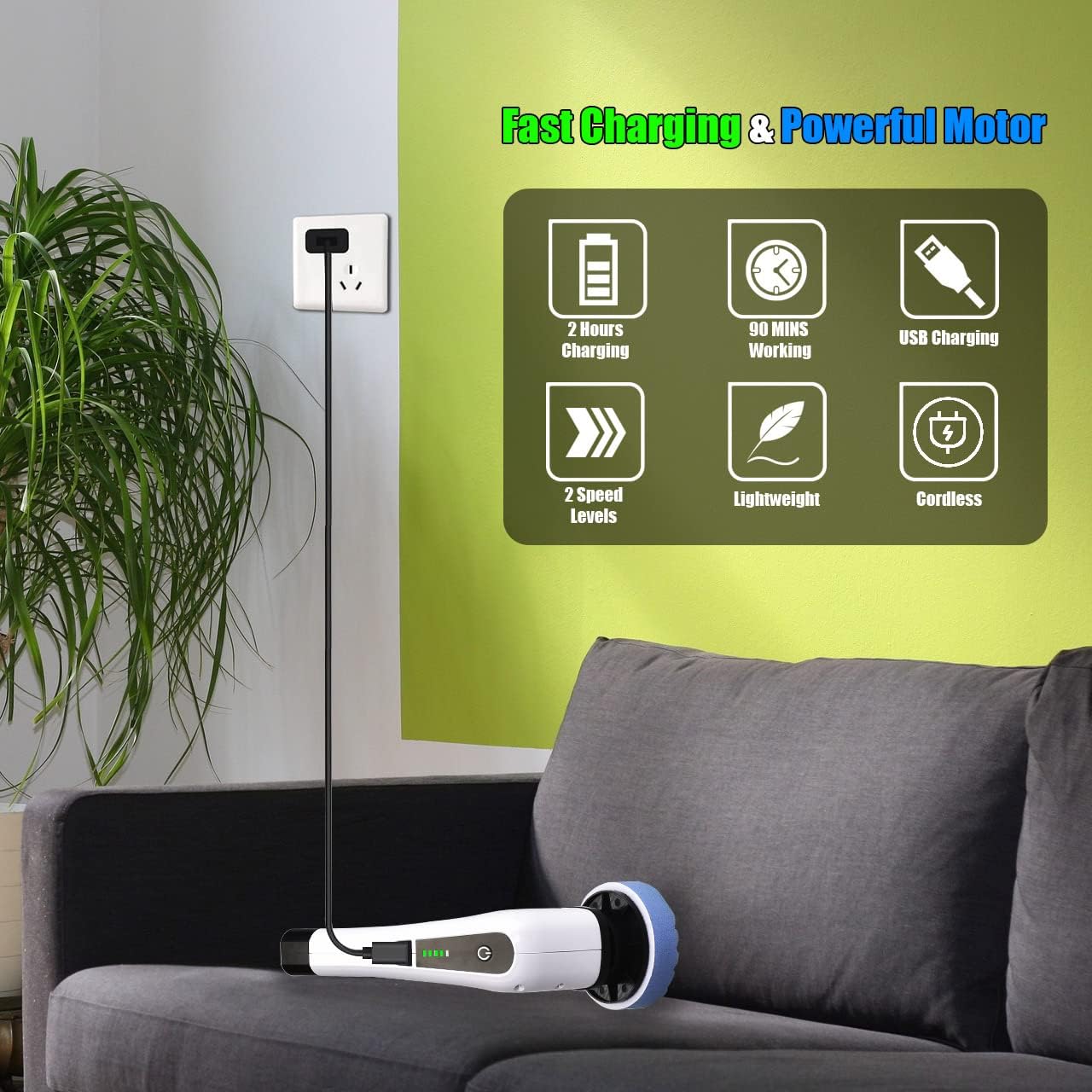 Elektrische Reinigungsbürste, Electric Spin Scrubber Schnurlos Mit 8 Austauschbaren Bohrbürstenköpfen, Duschreinigungsbürste mit Verstellbarem Griff für Bad, Fliesenboden und Auto