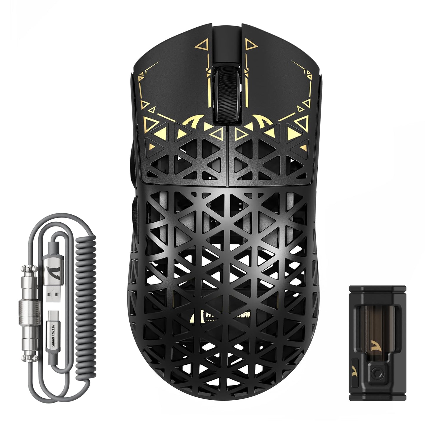 ATTACK SHARK R5 Ultra Carbon Fiber 8000Hz Wireless Gaming Mouse, 39g SUPERLIGHT, 42000DPI, PAW3950MAX Sensor, Nordic 52840 Chip, Bluetooth/2.4G/USB-C Wired Mice with Coiled Cable, for PC/Mac, Black