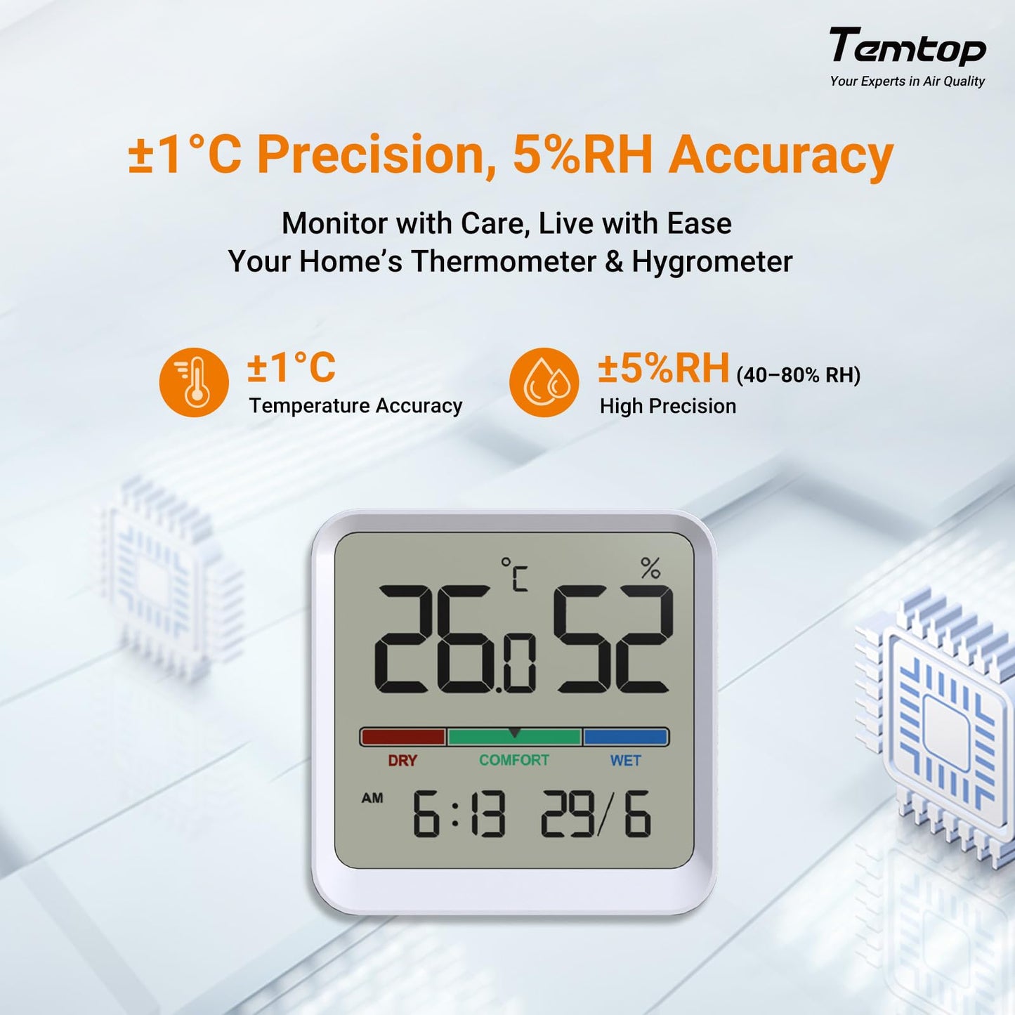 Monitor aer Temtop M10+ CO2 6-in-1 Bluetooth PM2.5 VOC