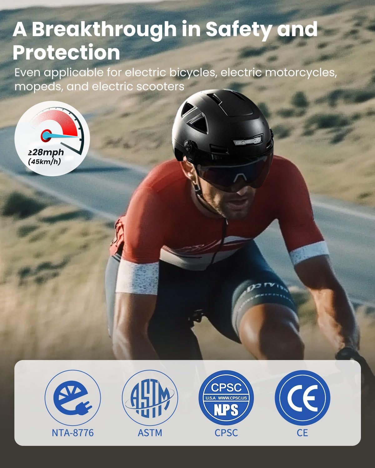 ILM Smart Bicycle Helmet Women Men with Visor Warning Brake LED Light Sensor Light Function Head Tilt Flashing Trigger