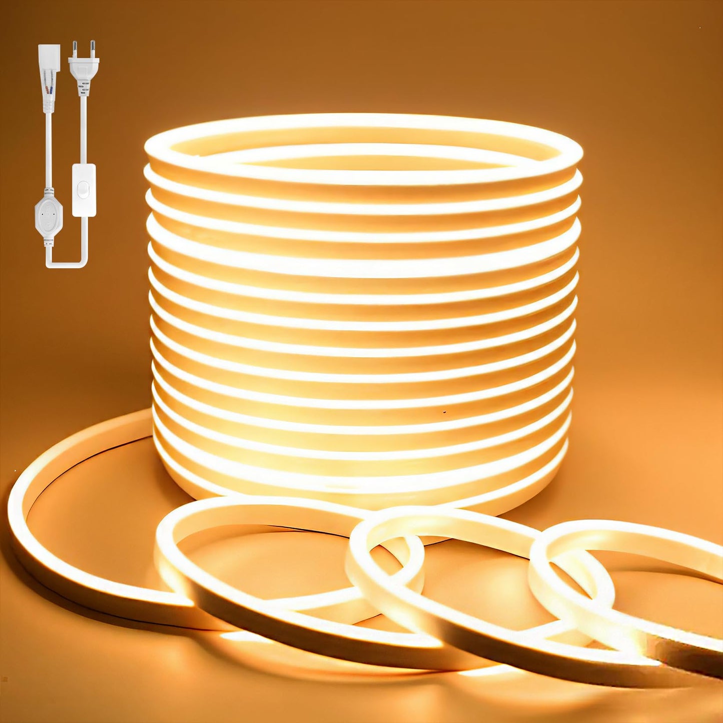 BAGZY Neon LED Strip, 15 m, Outdoors, Waterproof, 230 V, 120 LED/m, Flexible, DIY, for Indoors, Christmas Party, Outdoor Use, with Power Supply and Controller (Natural White)