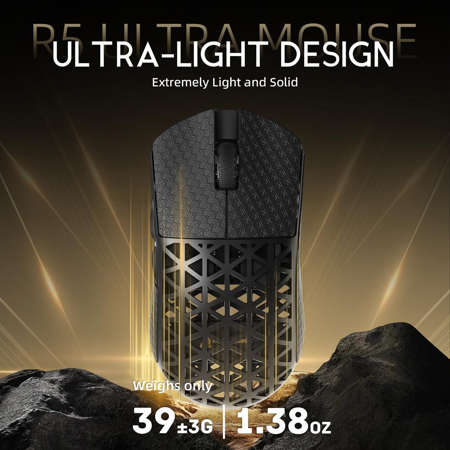 ATTACK SHARK R5 Ultra Carbon Fiber 8000Hz Wireless Gaming Mouse, 39g SUPERLIGHT, 42000DPI, PAW3950MAX Sensor, Nordic 52840 Chip, Bluetooth/2.4G/USB-C Wired Mice with Coiled Cable, for PC/Mac, Black