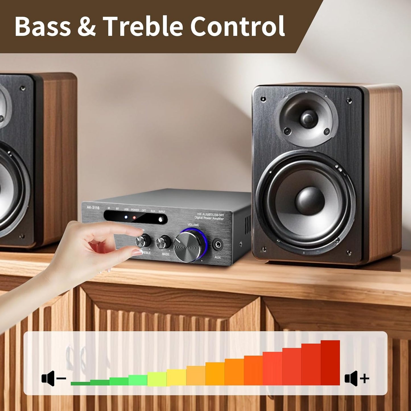 HiFi Amplifier, 2000W Mini HiFi Amplifier, 2.0 Channel 100W*2 Bluetooth 5.3 TPA3116 Chip Stereo Audio Amplifier, Digital Power Amplifier Sound Amplifier, Opt/AUX/USB Card Input, for Home or Car