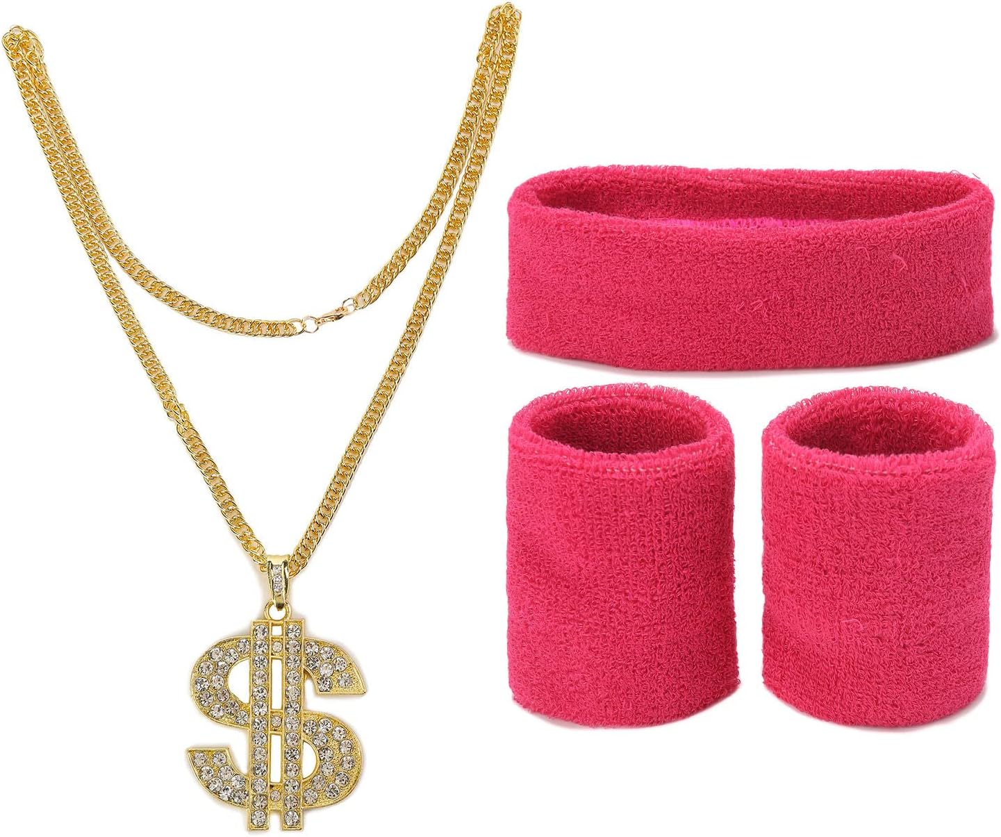 FOVER 80s Outfit, Men's, Women's Costume, Tracksuit, Pop Art, Retro Style Costume, Accessories Set with Inflatable Radio Sunglasses, Necklace, Sweatband for Theme Party, Fancy Dress