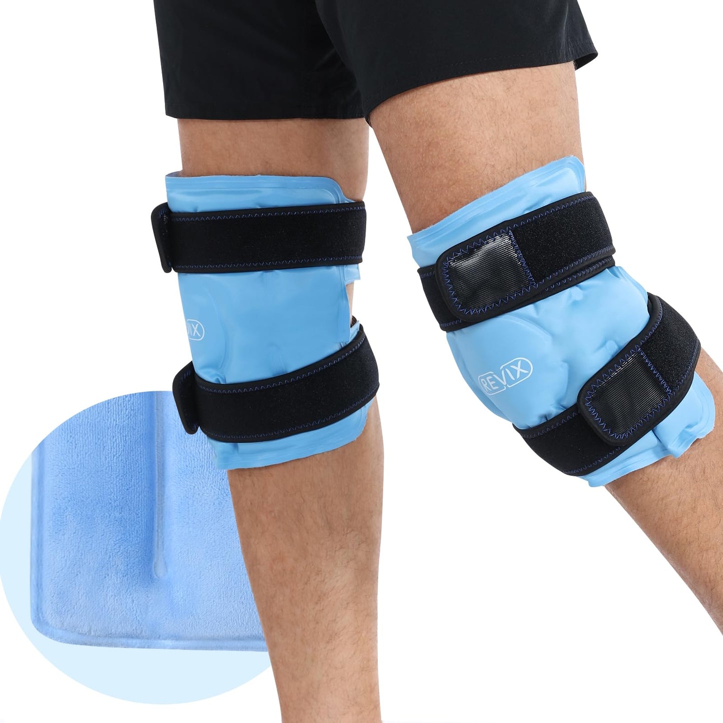 REVIX Knee Cooling Cuff - Reusable Cooling Pad with Velcro Fastening & Flexible Gel, Knee Cooling Pack for Targeted Use for Everyday Tension, Bruises & Sports, Black