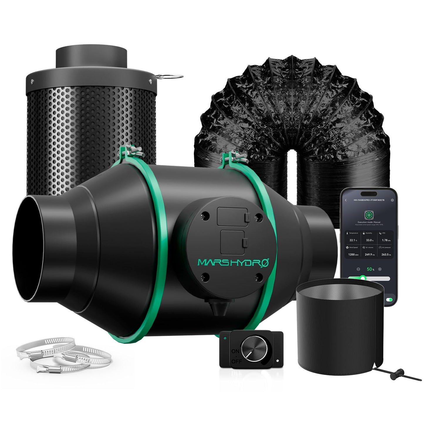 Mars Hdyro 2025 New Version iFresh 6 Inch Smart Inline Duct Fan with Variable Speed Controller, 402 CFM App Control Ventilation Exhaust Fan for Grow Tents, Hydroponics