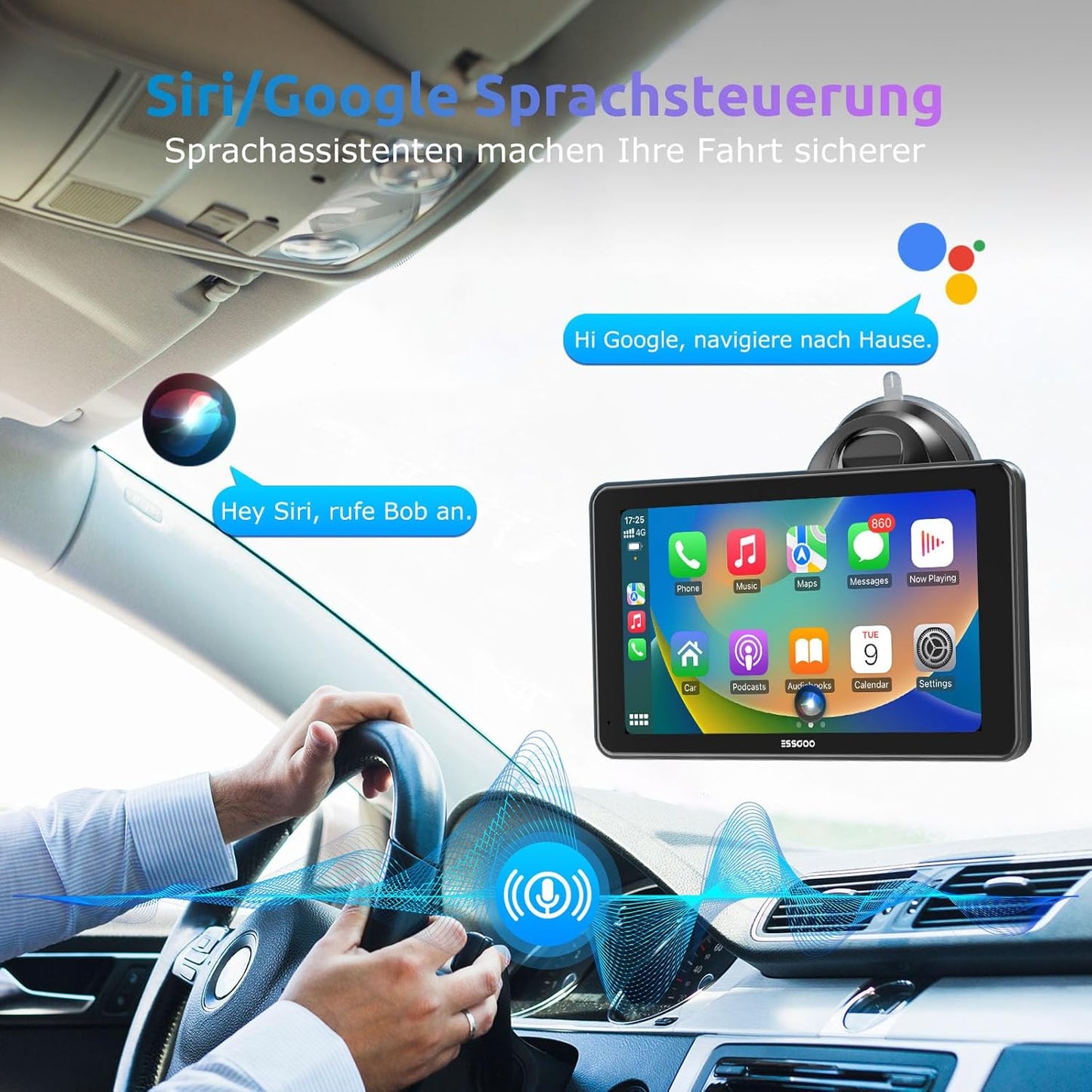 A-pple CarPlay & Android Car, 7 Inch IPS Carplay Display, Supports Siri & G-oogle Assistant, Online Maps, Easy Installation, Suitable for Various Vehicle Models