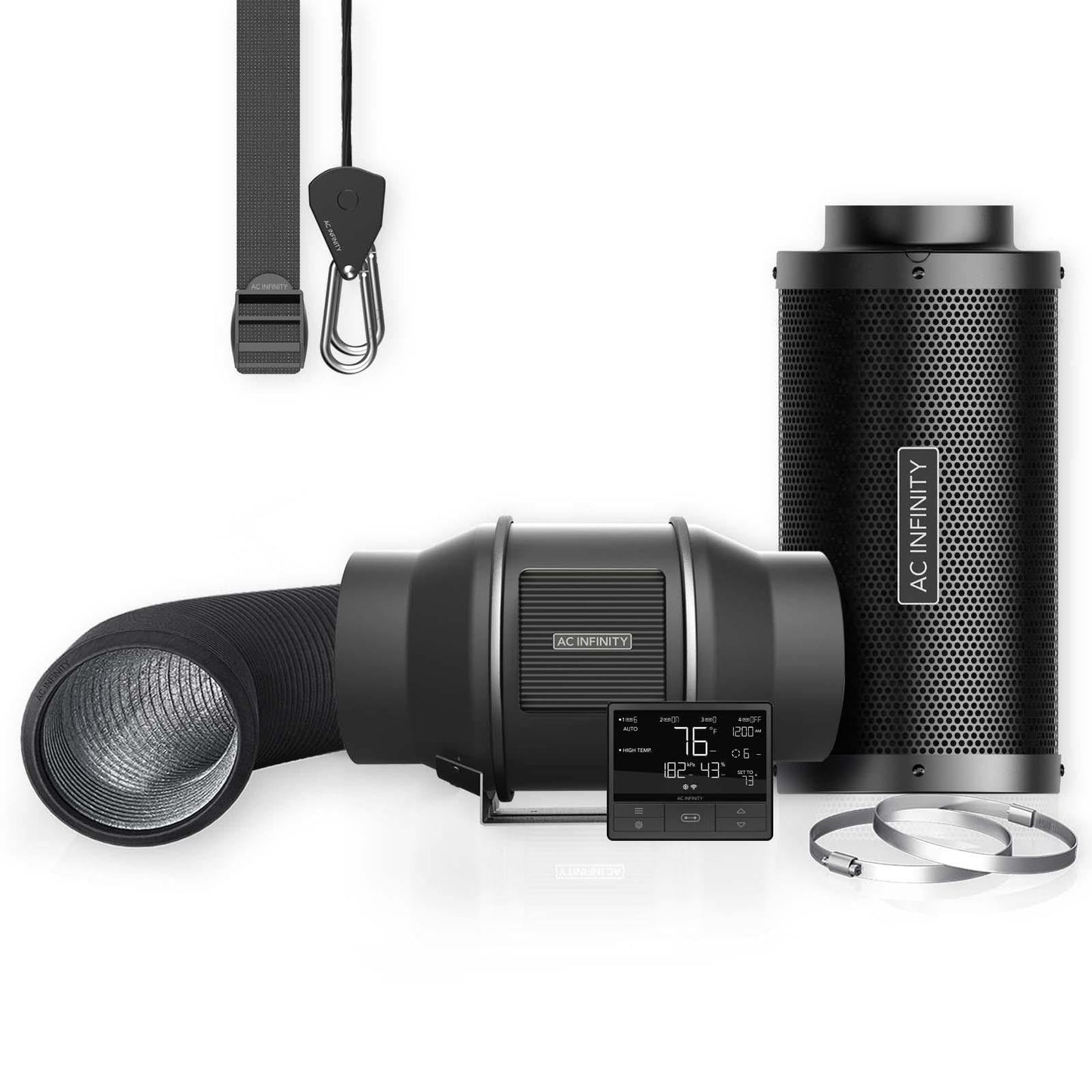 AC Infinity Air Filtration PRO Kit 100mm, Inline-Ventilator, Temperatur Luftfeuchtigkeit VPD Controller mit WiFi-App-Steuerung, Kohlefilter, Luftführung, Belüftungssystem für Wachstumszelte