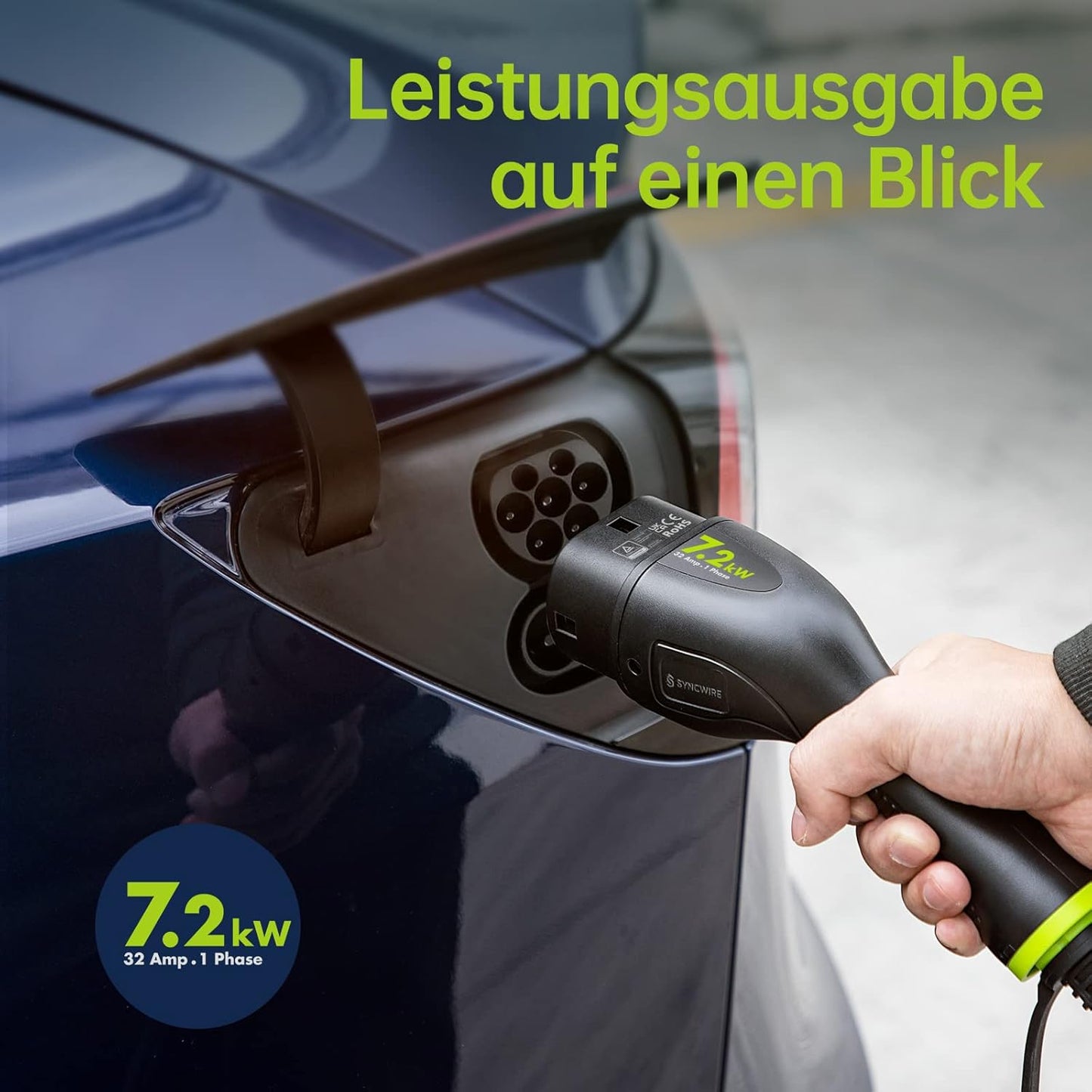 SYNCWIRE Typ 2 Ladekabel 7.2kW 8m 32A 1 Phasig, Mode 3 EV Ladekabel Typ 2 auf Typ 2 für EV & PHEV für Model S/X/Y/3, ID.3, ID.4, ID.5, E-Tron, e-208, I4, IX1, Kona, XC40, ENYAQ, Zoe usw