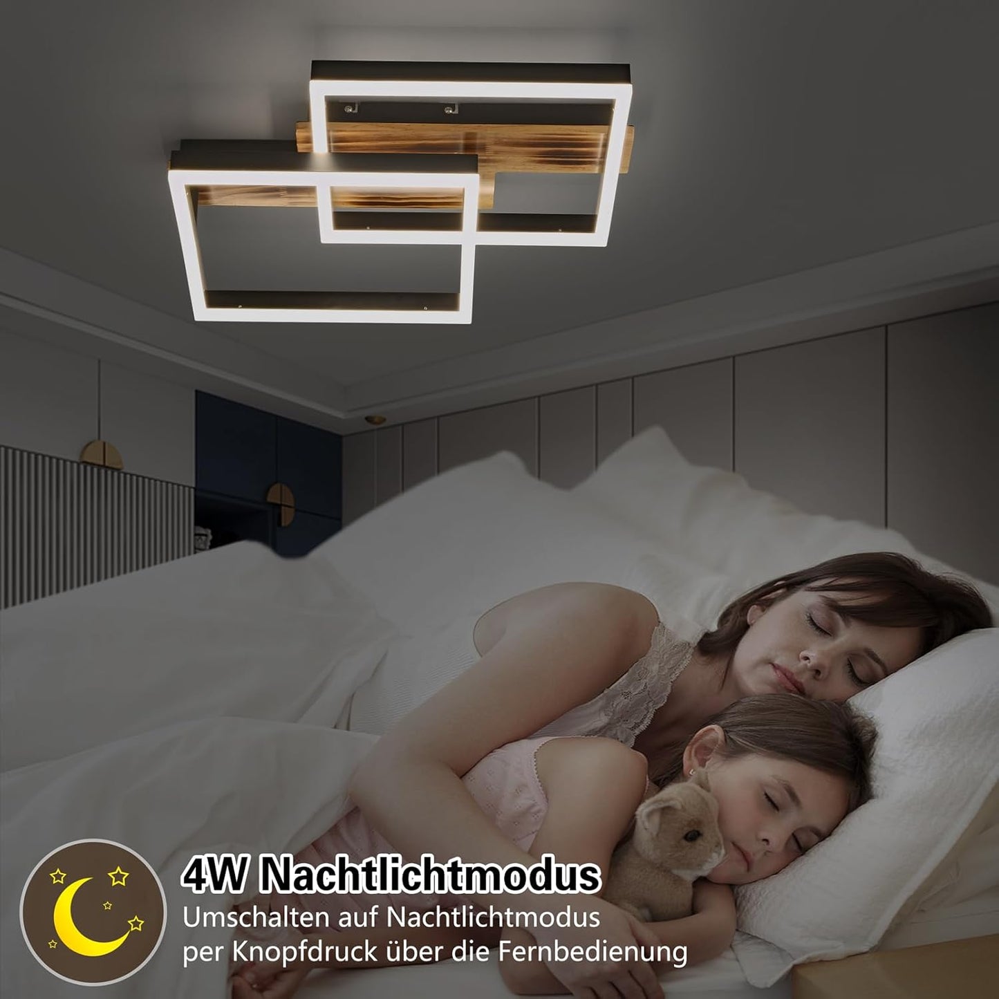 SEATAIN LED Ceiling Light Wood Dimmable Solid Wood Black Frame Vintage Ceiling Light with Remote Control 40 W 47 cm 4000 lm 3000-6000 K Bedroom Lamp Living Room Lamp Memory Function 4 W Night Light