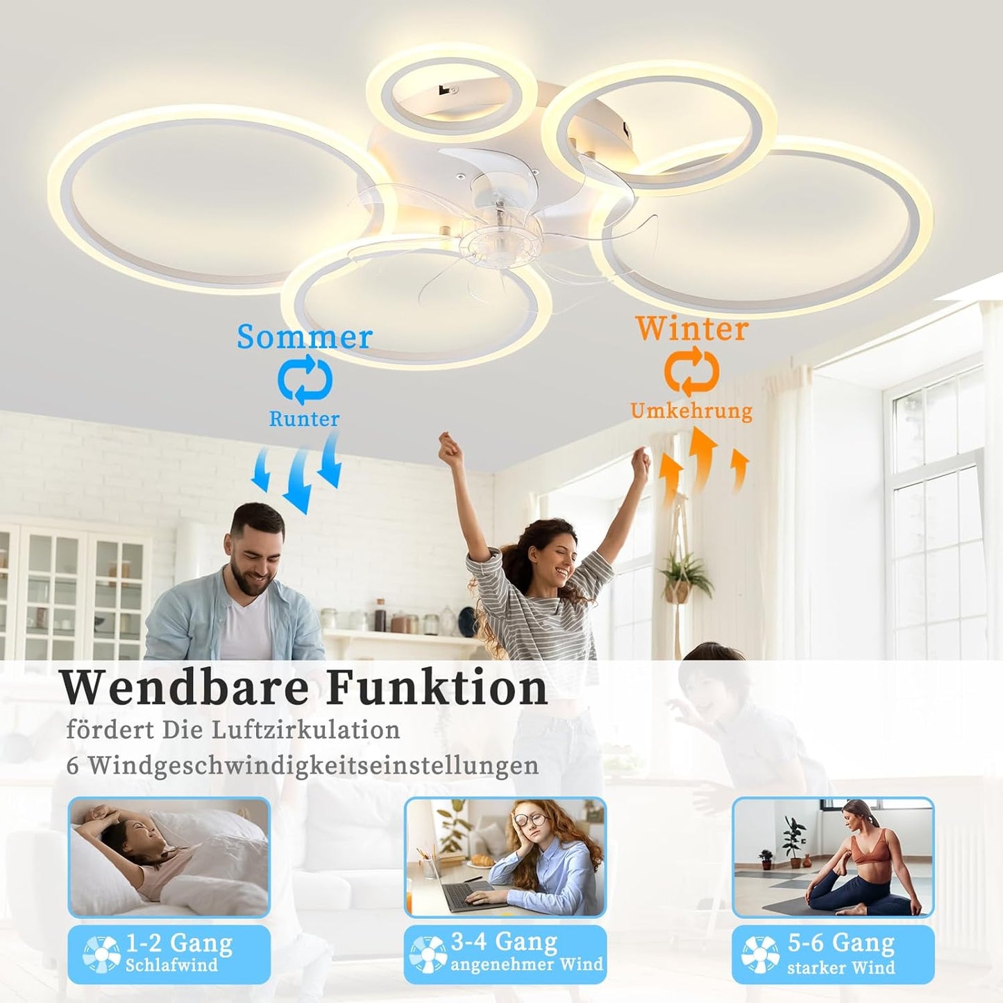 LED Ceiling Fan with Lighting, 100 cm Lamp with Fan and Remote Control App, 80 W Ceiling Light with Fan, Ceiling Fan with Light, Ceiling Fan for Bedroom, Living Room, White