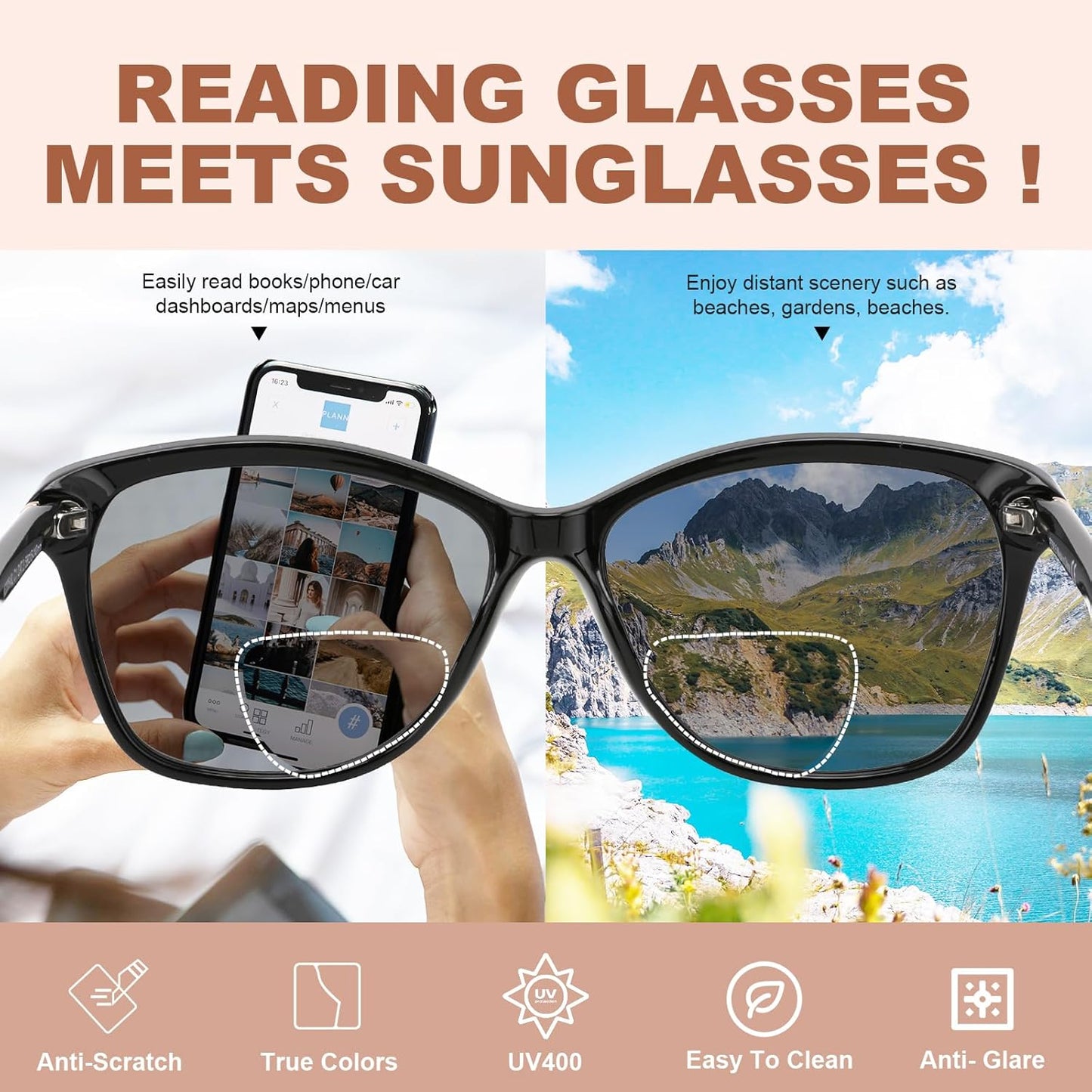 Missfive Pack of 2 Vintage Bifocal Sunglasses with Prescription Women's Classic Reading Sunglasses Women Black Turtle Retro Cat Eye Glasses, UV Protection Sunglasses for Driving, +2.5